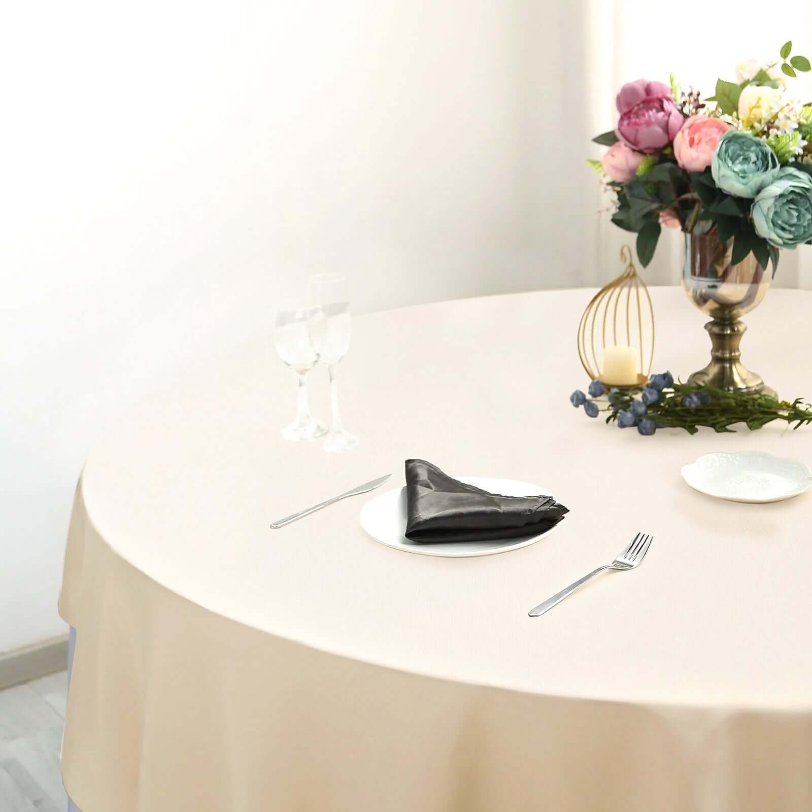 Beige 90x90 Polyester Square Tablecloth - Durable & Wrinkle-Resistant