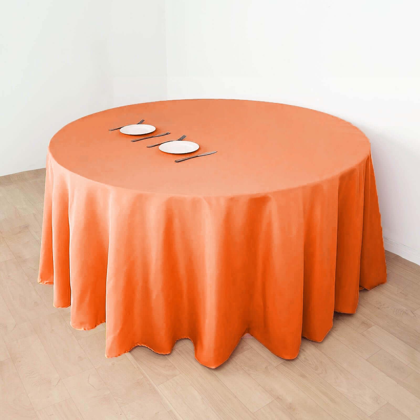 Hot Sale! 132-Inch Orange Seamless Polyester Round Tablecloth for Various Events