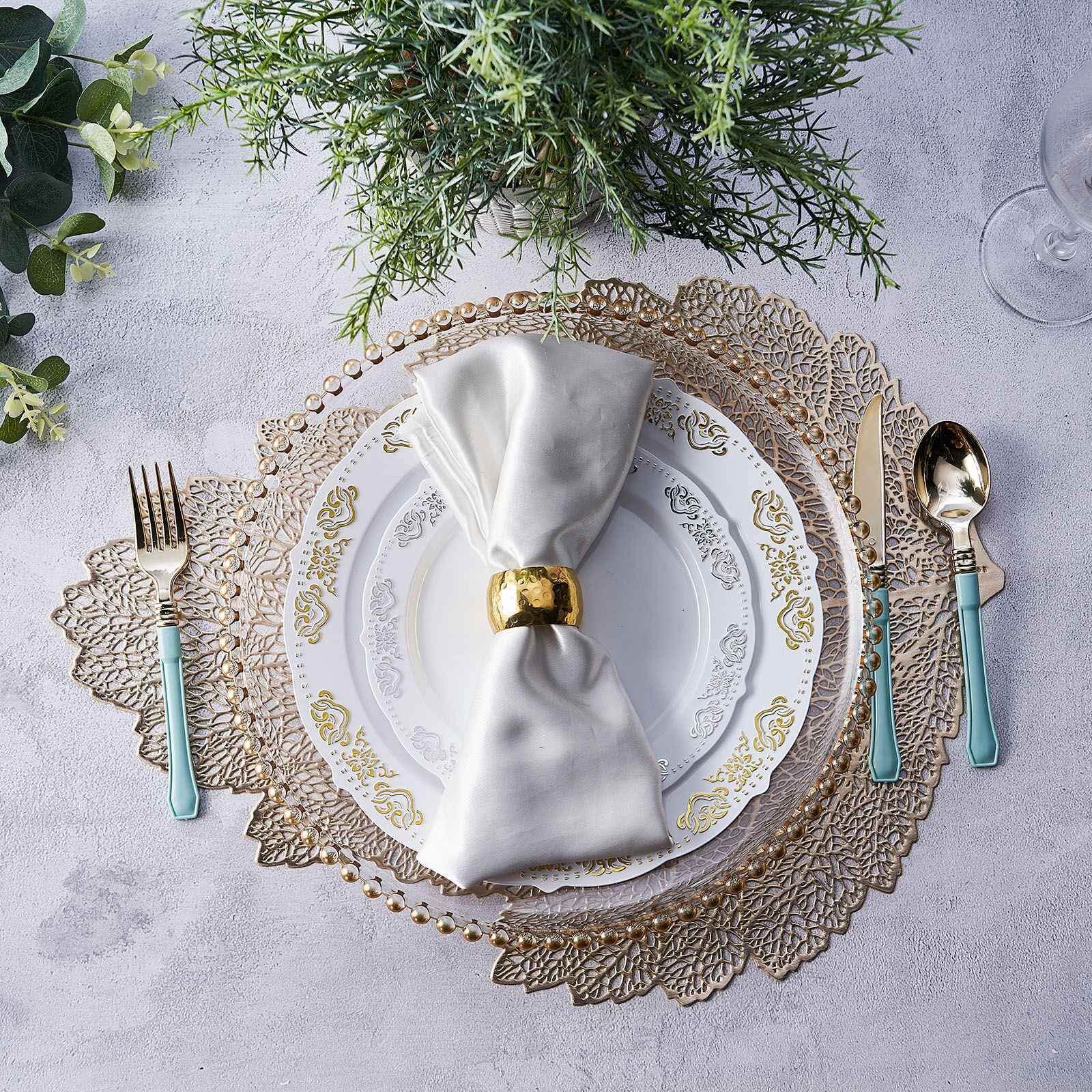 6-Piece Set of 18-Inch Gold Fall Leaf Non-Slip Vinyl Dining Placemats