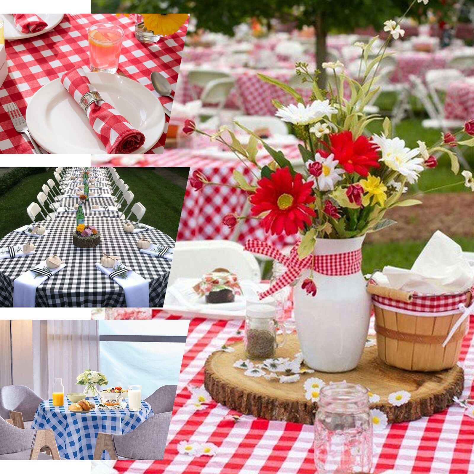 108-Inch Black and Red Buffalo Plaid Polyester Round Tablecloth - Perfect for Events