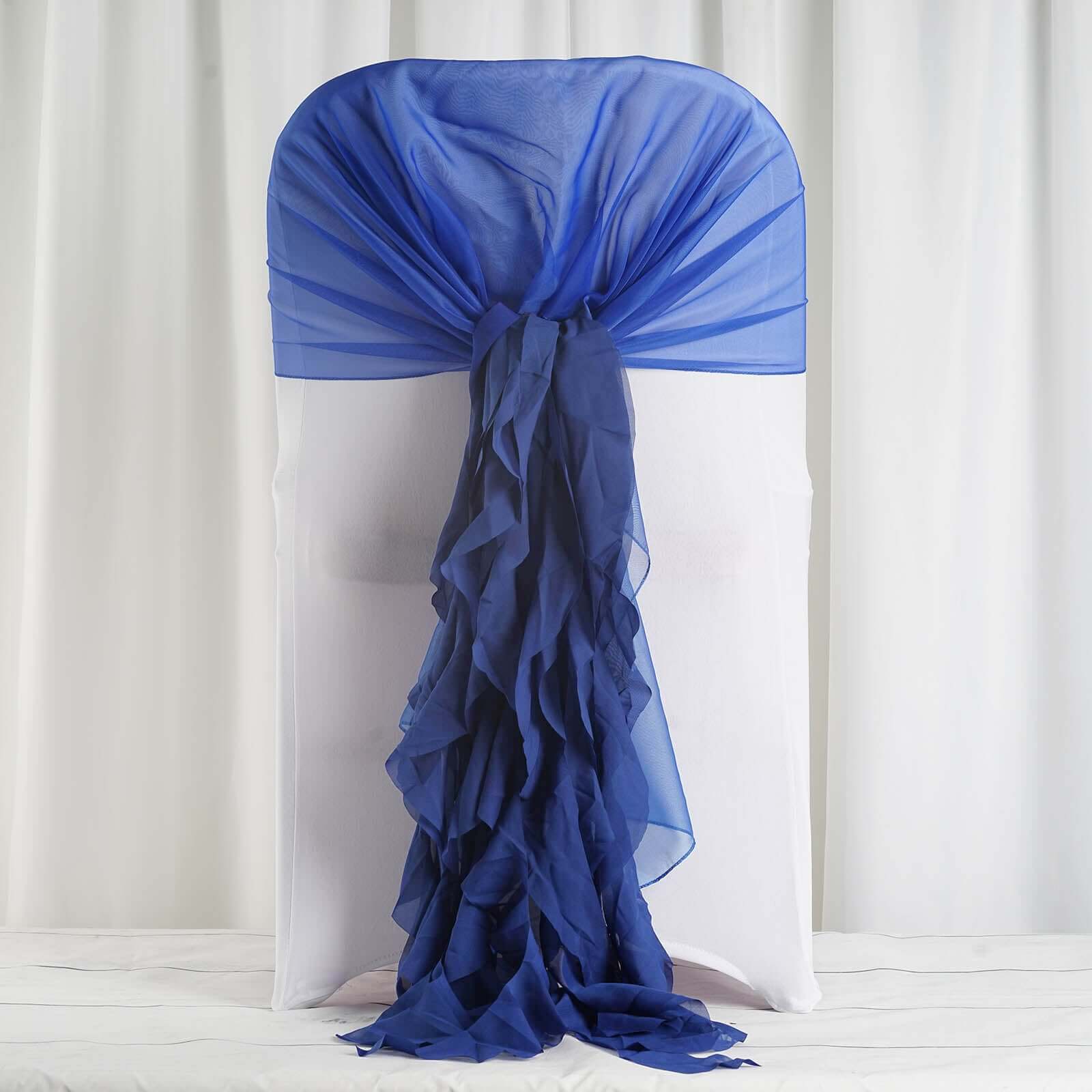 Royal Blue Chiffon Chair Sashes with Willow Ruffles - Perfect for Weddings & Parties