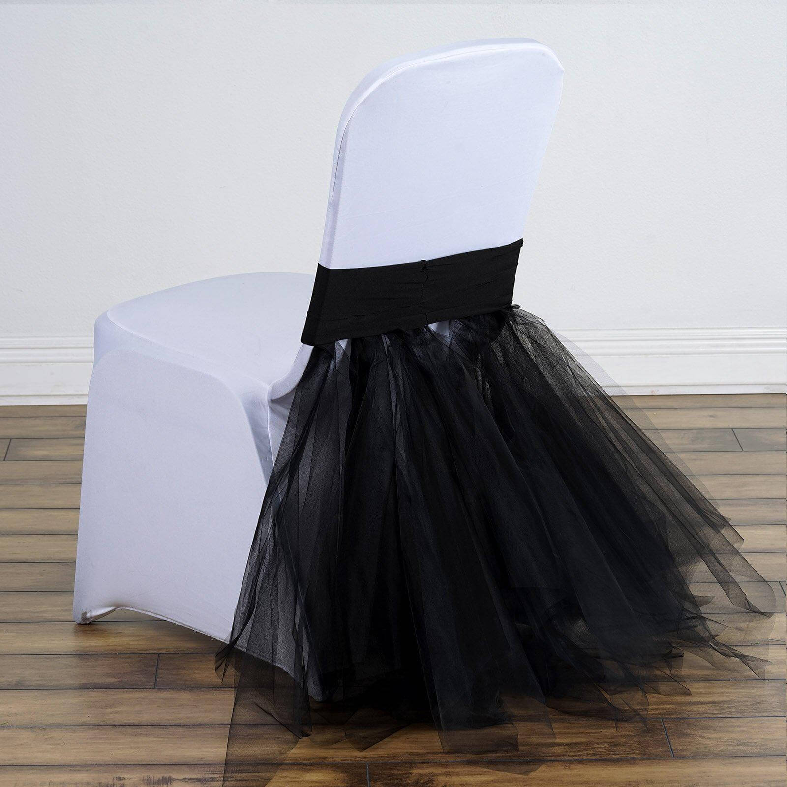 Black Spandex Tutu - Style Chair Cover Skirt Ideal for Formal Wedding Events