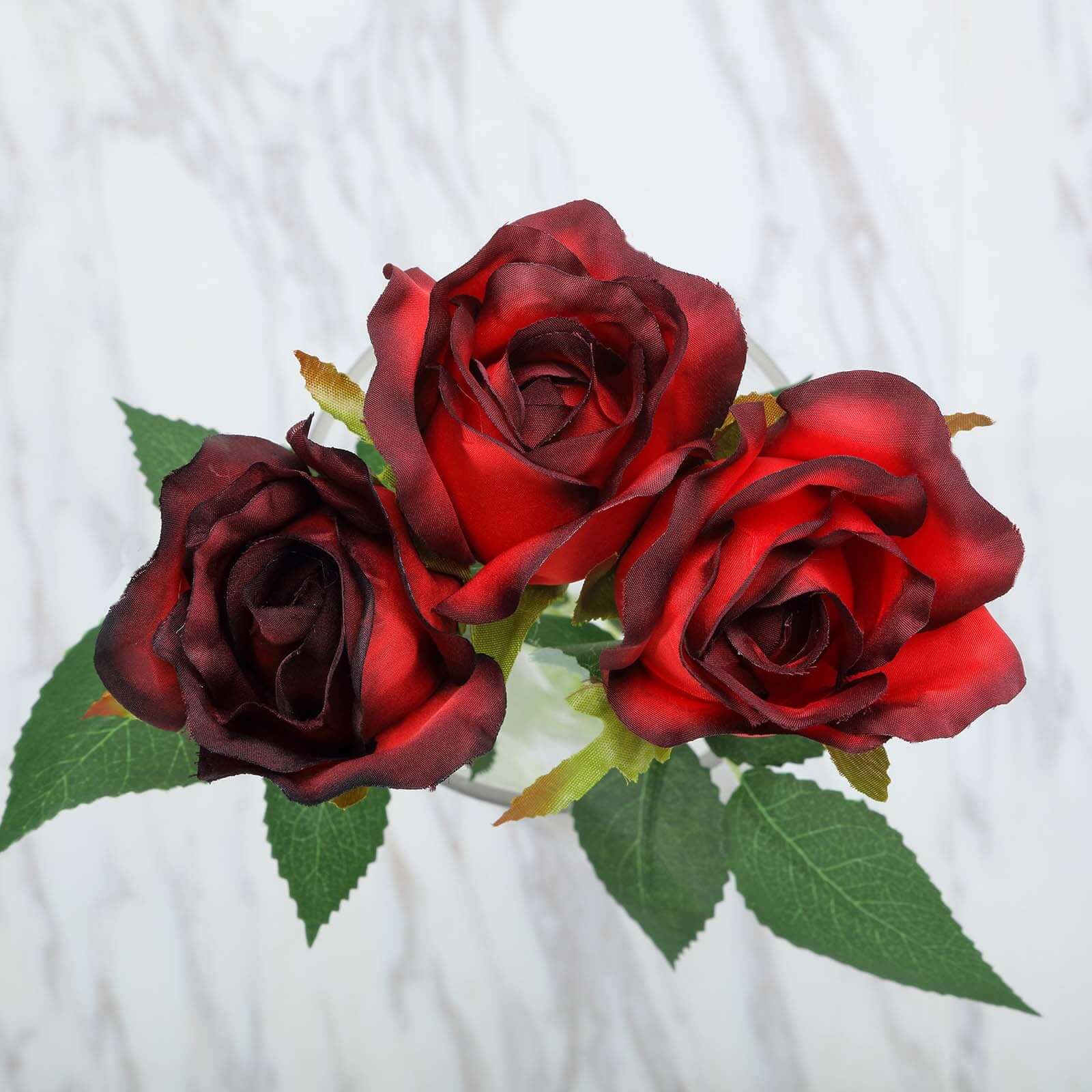 24Pcs Artificial Silk Roses with Red & Black Tips, 31