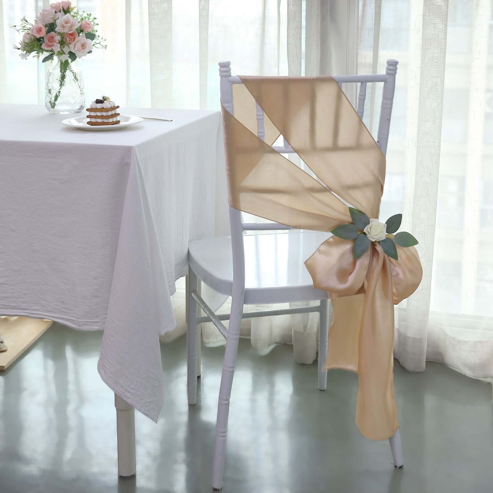 5-Piece Nude Satin Chair Sashes - Durable, Shiny Finish 6x106