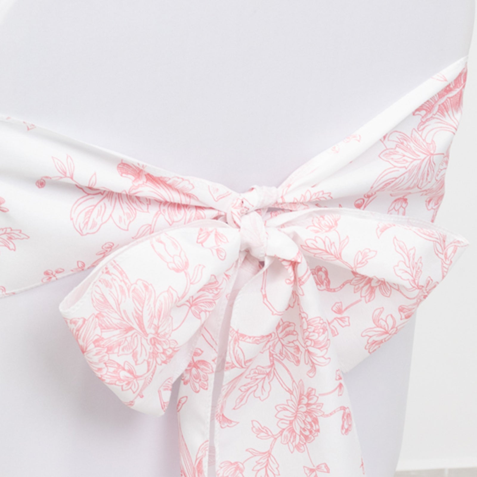 Hot Sale! Wrinkle-Resistant & Durable Polyester Chair Sashes in White/Pink French Toile Floral Design, 6x108