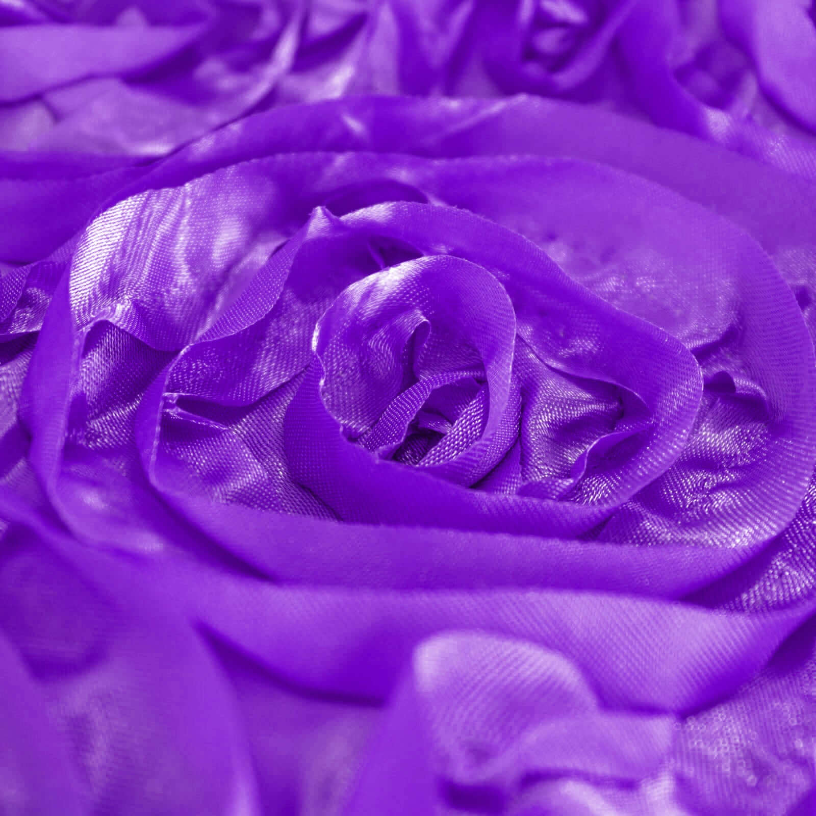 Hot Sale! Purple Satin 120-Inch Round Tablecloth with 3D Rosette and Seamless Finish