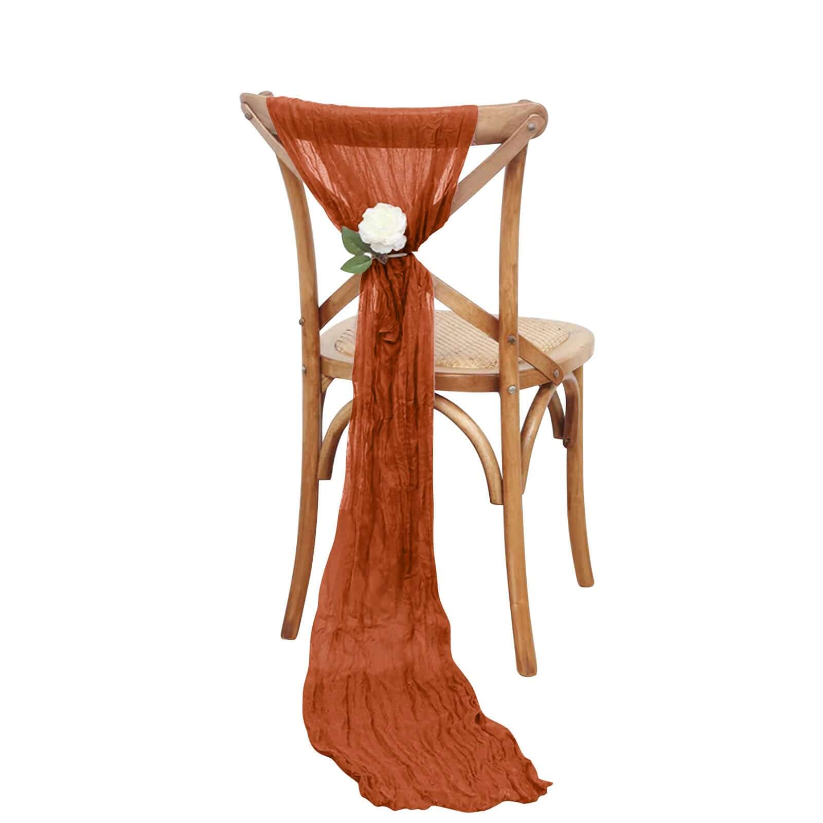 Special Offer: 5-Pack Terracotta (Rust) Cheesecloth Chair Sashes for Boho Decor
