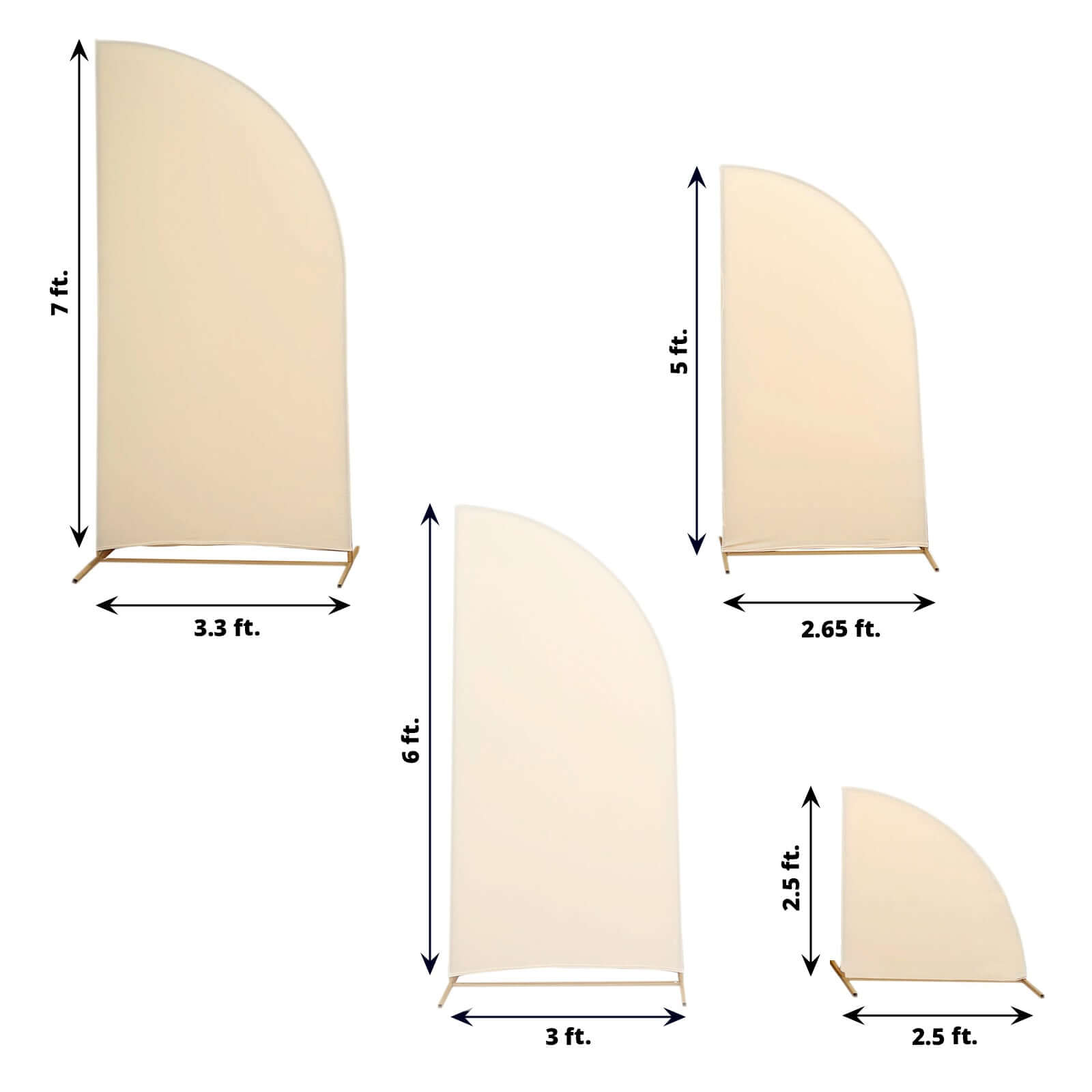 Custom-Fitted Set of 4 Matte Beige Spandex Half Moon Wedding Arch Backdrop Covers in 2.5ft, 5ft, 6ft, 7ft Sizes