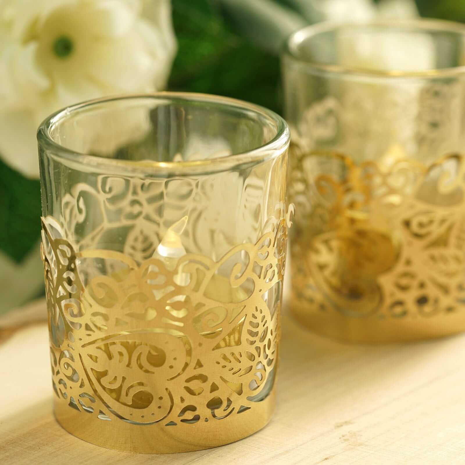 20-Pack Gold Foil Floral Lace Design Paper Wraps for Votive Tealight Candles