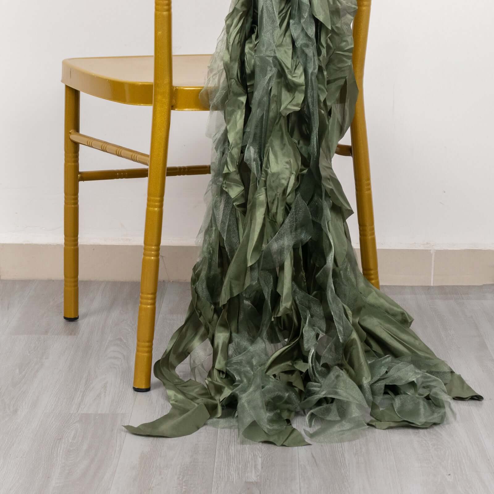 5-Piece Set of Dusty Sage Green Chiffon Satin Chair Sashes - Easy Install for Events
