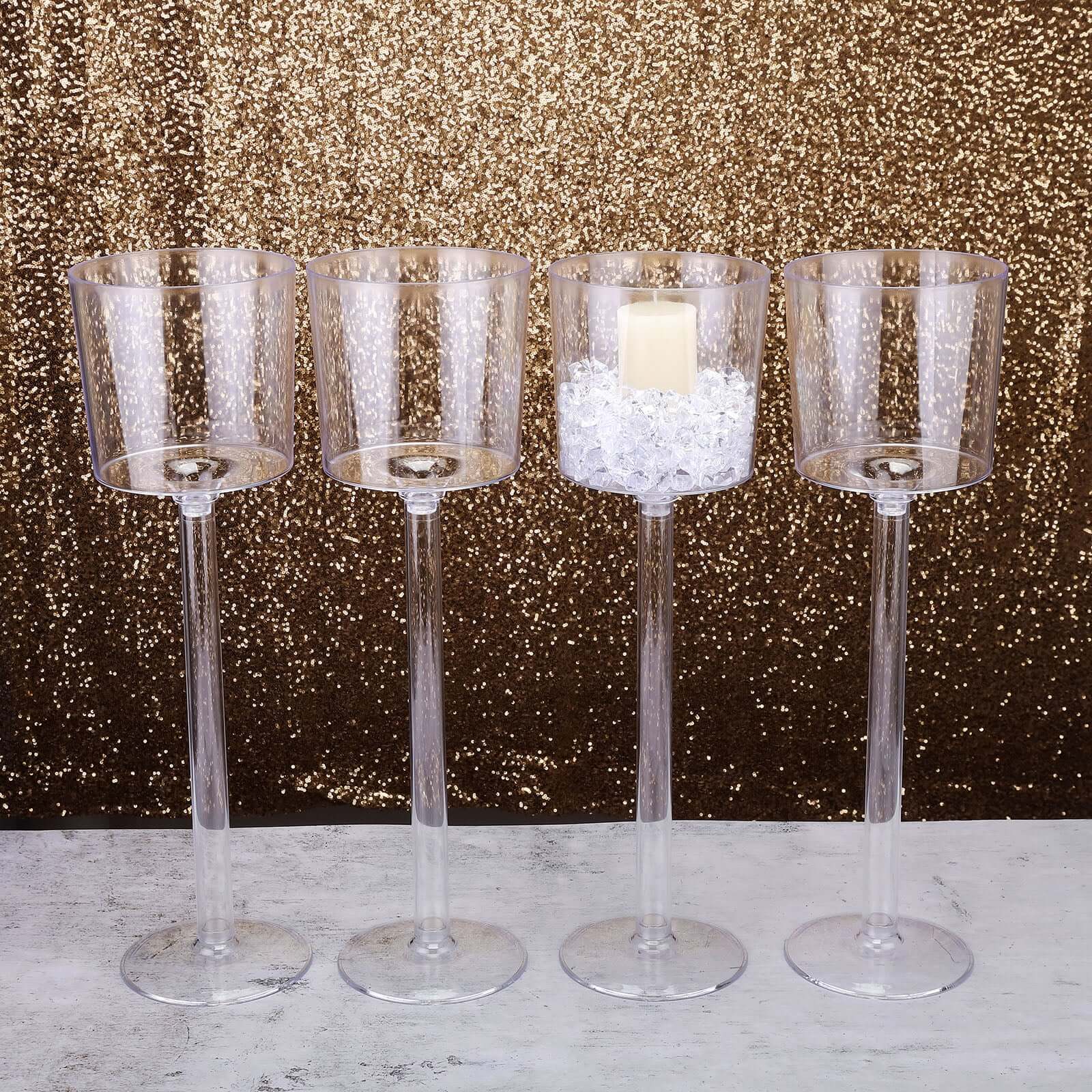 4-Pack Clear Plastic Cylinder Vases with Wine Cup Design for Long Stem Floral Centerpieces, 18