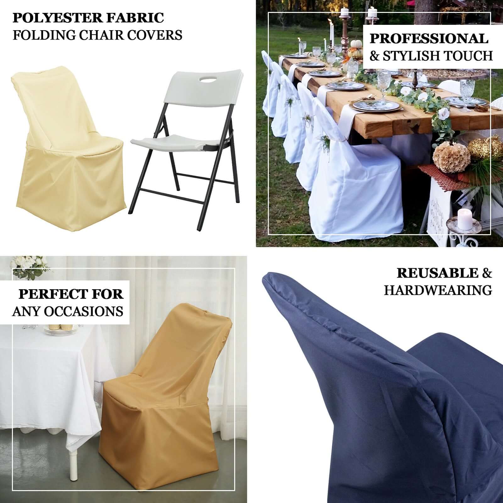Reusable and Durable Ivory Polyester Slip-On Cover for Lifetime Folding Chairs