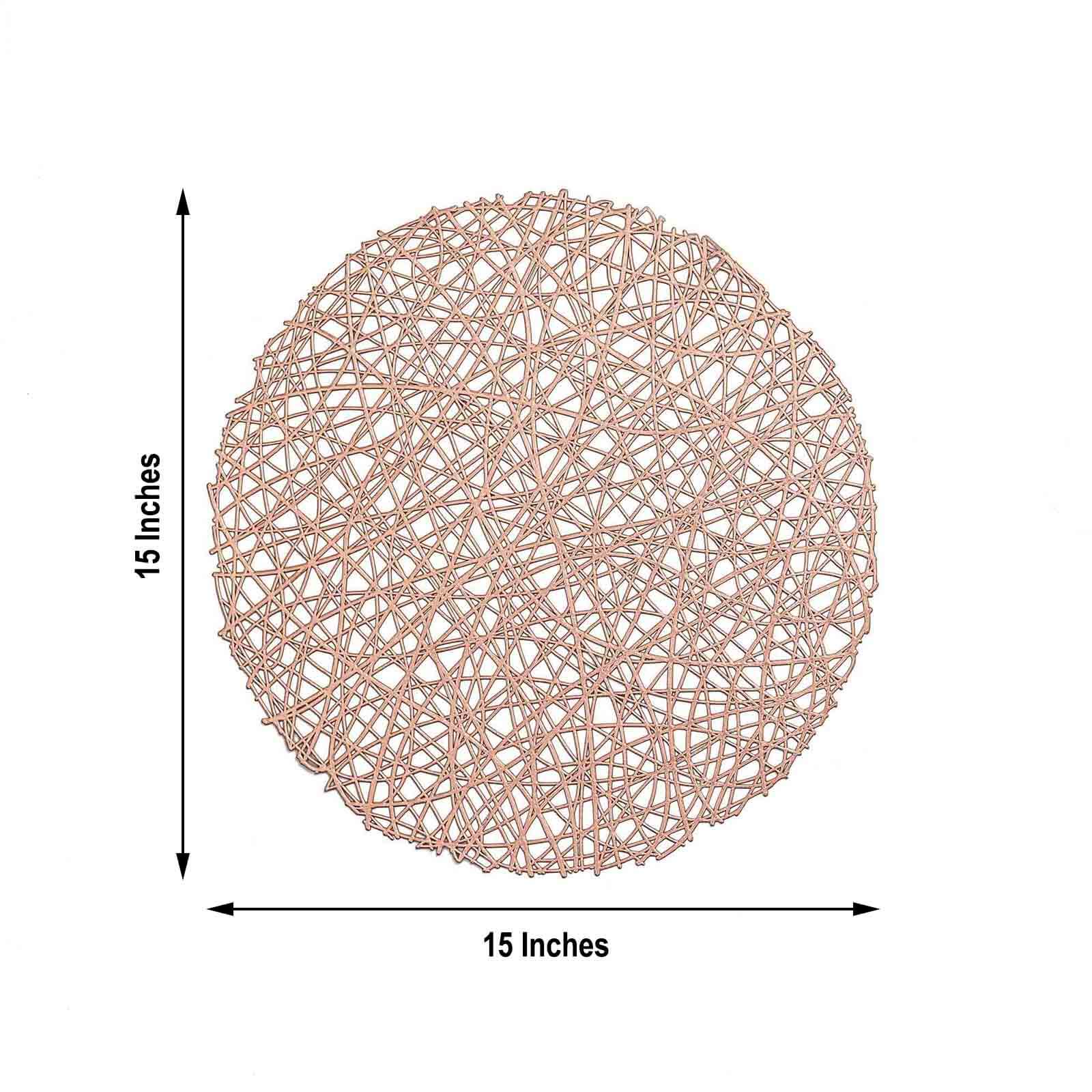 Hot Sale! 6-Piece Set of Durable Rose Gold Vinyl Round Dining Table Placemats with Woven Design