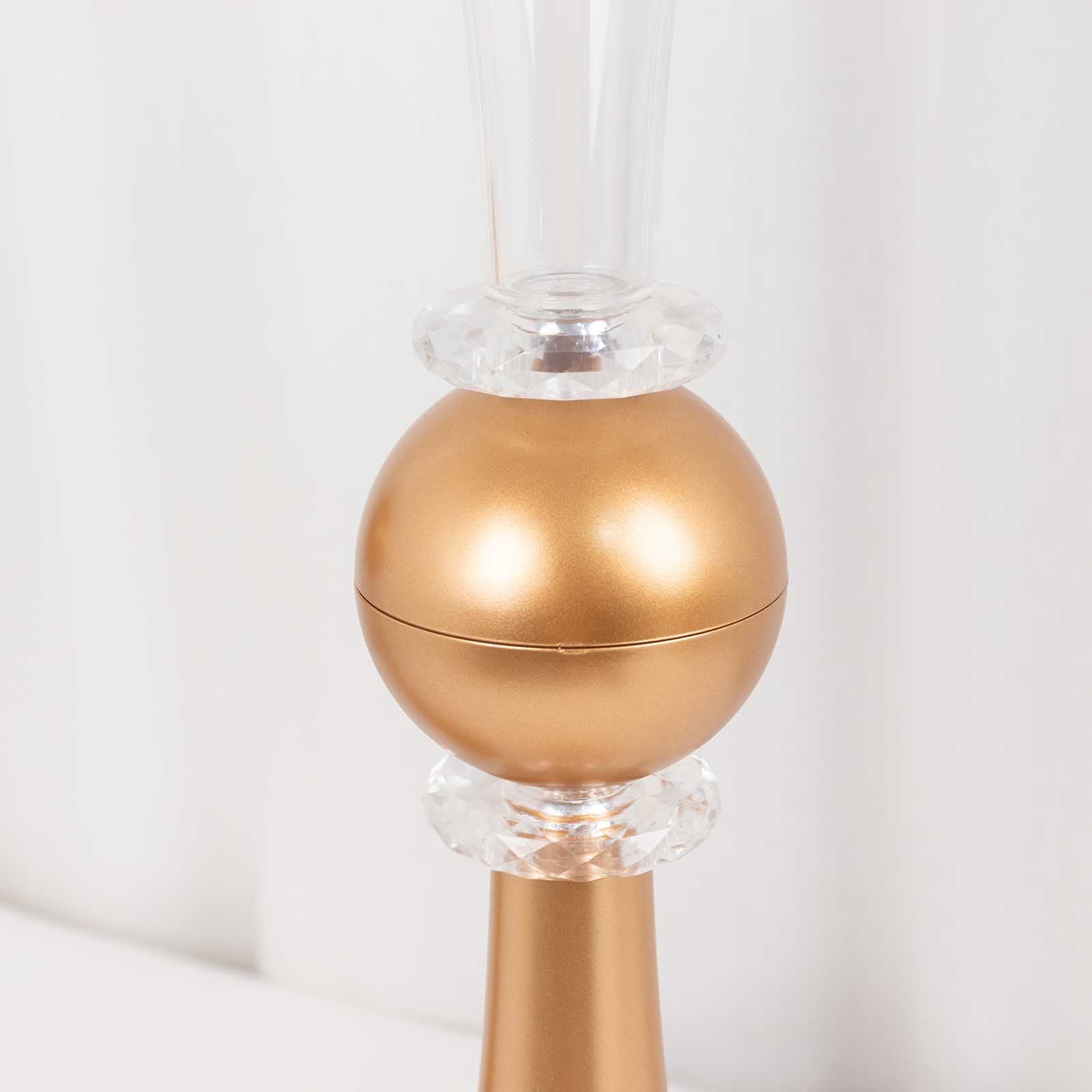 Hot Deal! 2-Pack Reversible Plastic Trumpet Flower Vases with Crystal Embellishments in Clear and Gold for Events