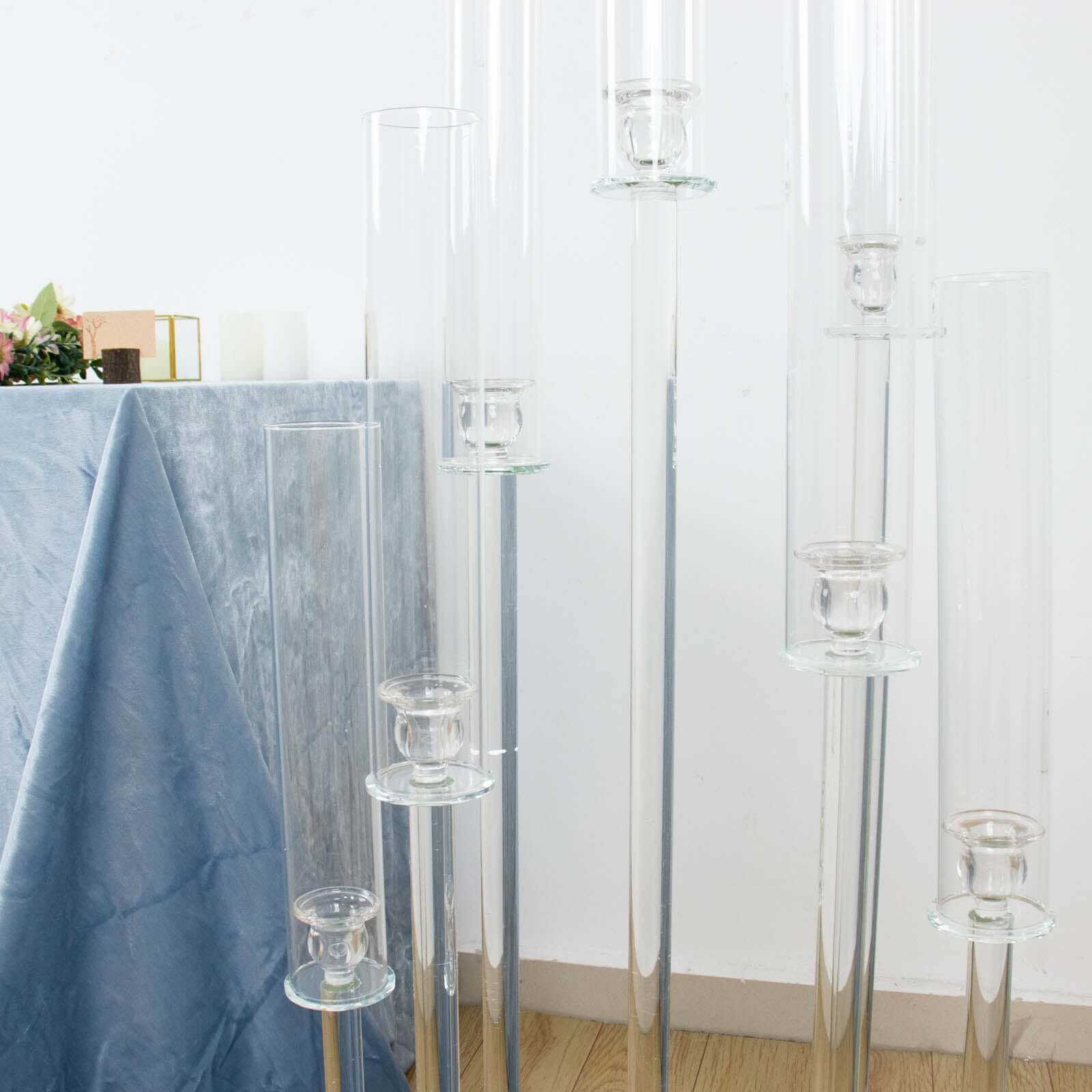 7-Arm Clear Crystal Candelabra with Hurricane Shades - Perfect Wedding Centerpiece