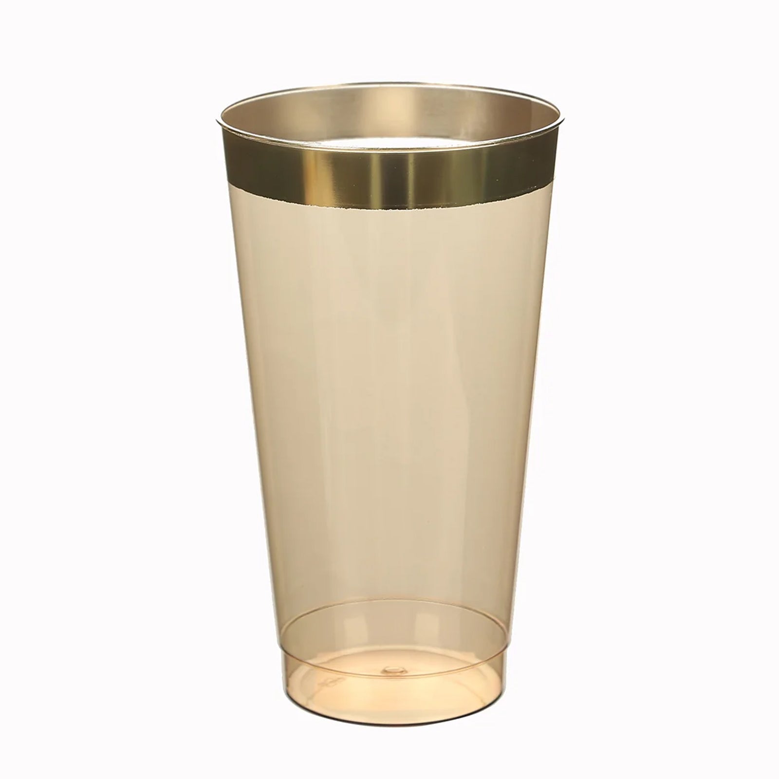 12-Pack 17oz Durable Disposable Plastic Party Cups - Transparent Amber Gold with Gold Rim