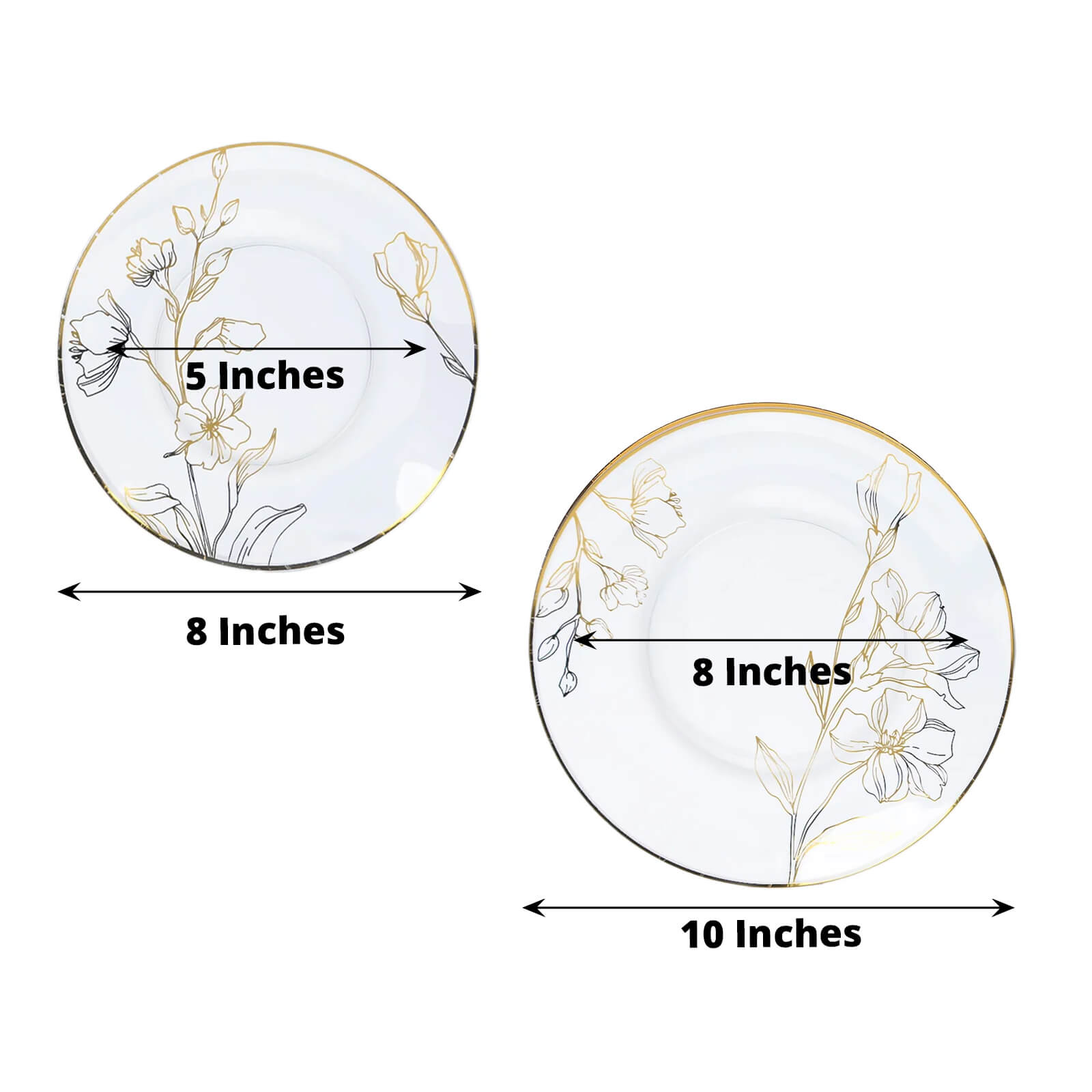 Set of 20 Disposable Clear Plastic Dinner and Dessert Plates with Metallic Gold Floral Design