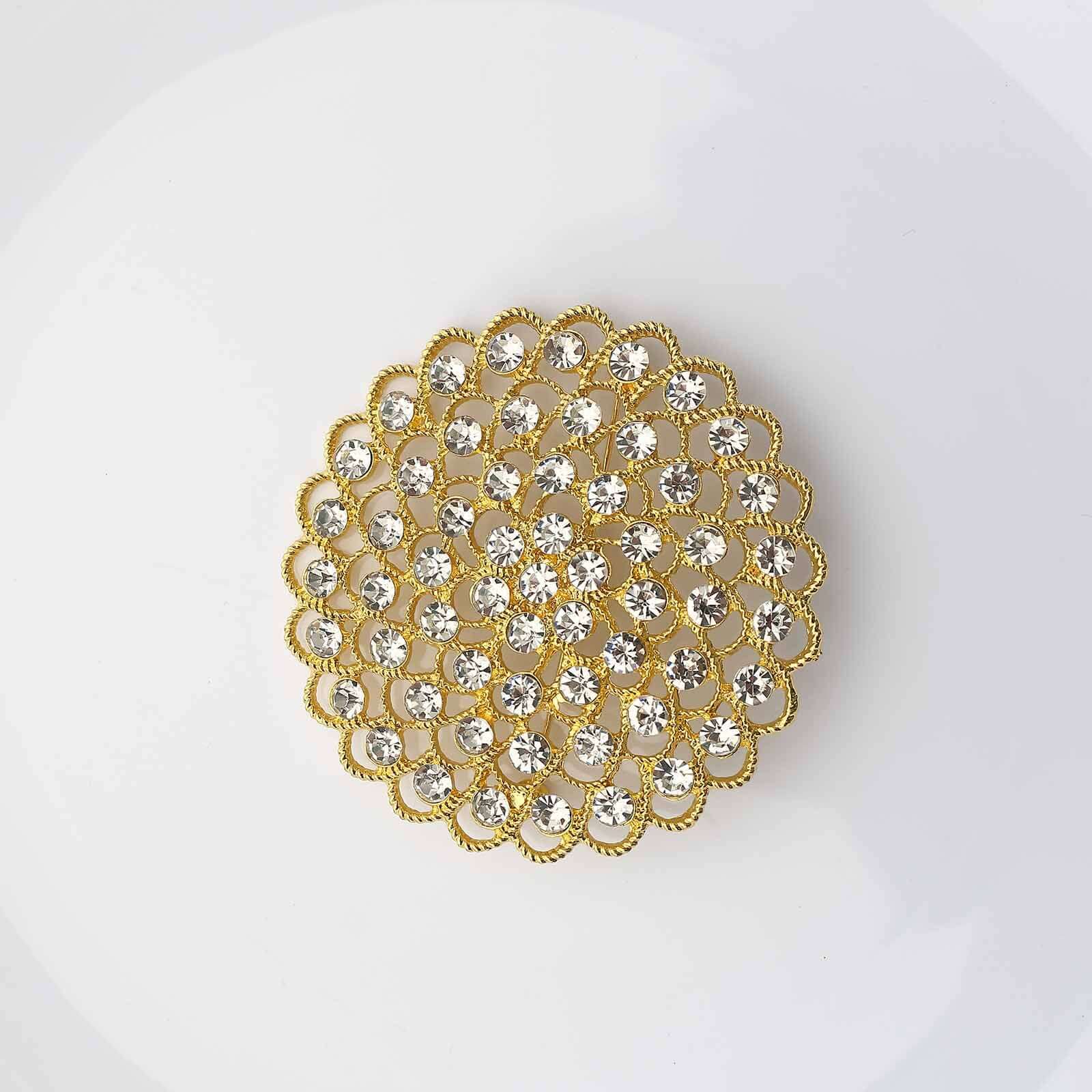 Sparkling Gold Rhinestone Metal Flower Chair Sash Band Buckle - Ideal for Weddings & Celebrations