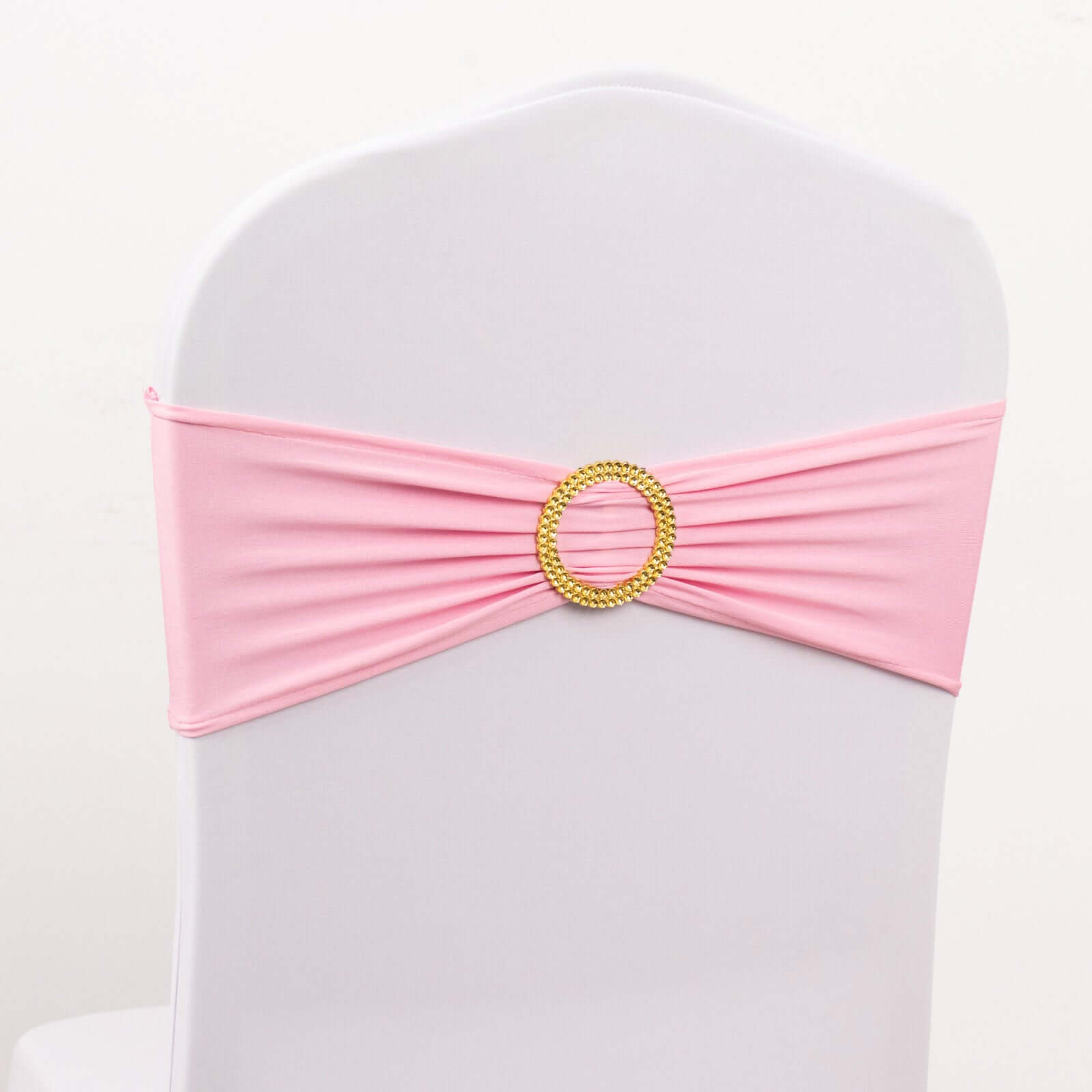 Hot Deal! 5-Pack Pink Spandex Chair Sashes with Gold Rhinestone Buckles, Reusable 4-Way Stretch