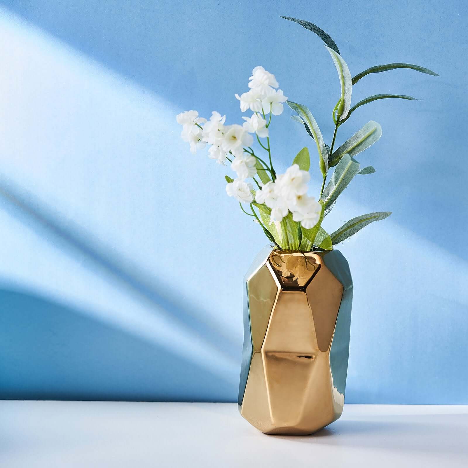 2-Pack Gold Metallic Ceramic Geometric Cylinder Vases - Ideal for Stylish Floral Arrangements