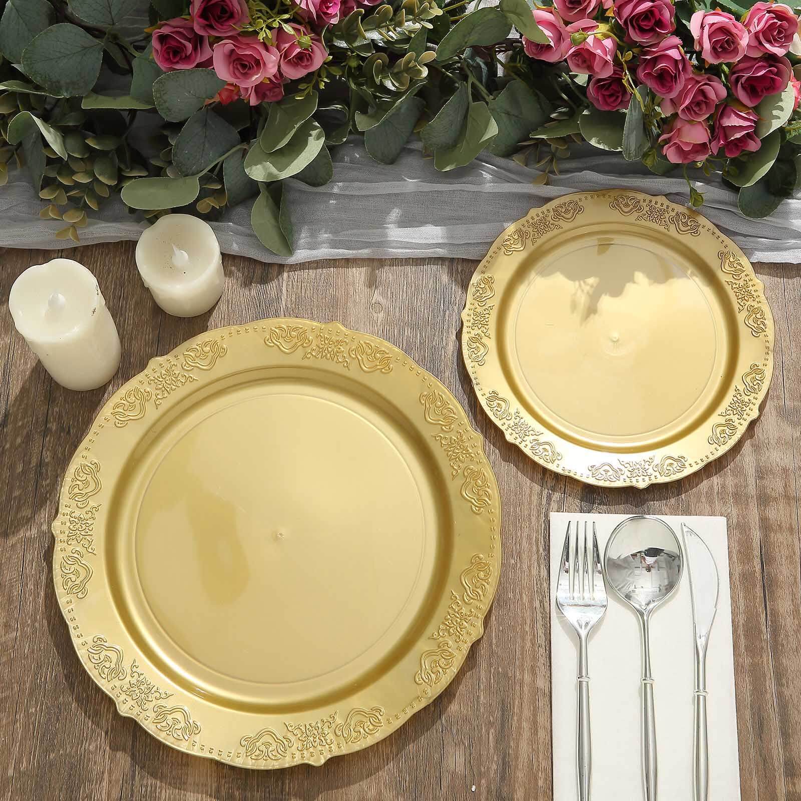 Hot Deal! 10-Pack Gold Embossed Scalloped Edge Plastic Round 7.5