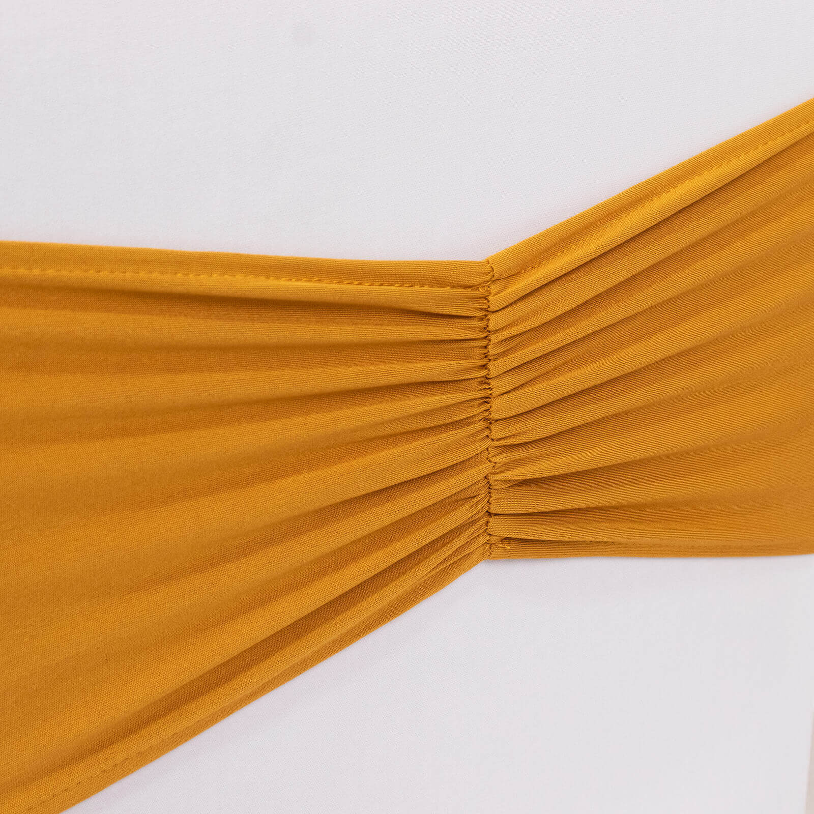 Special Offer! 5-Pack Gold Ruffled Spandex Chair Sashes - Wide Stretch Bands for Elegant Wedding and Event Decor