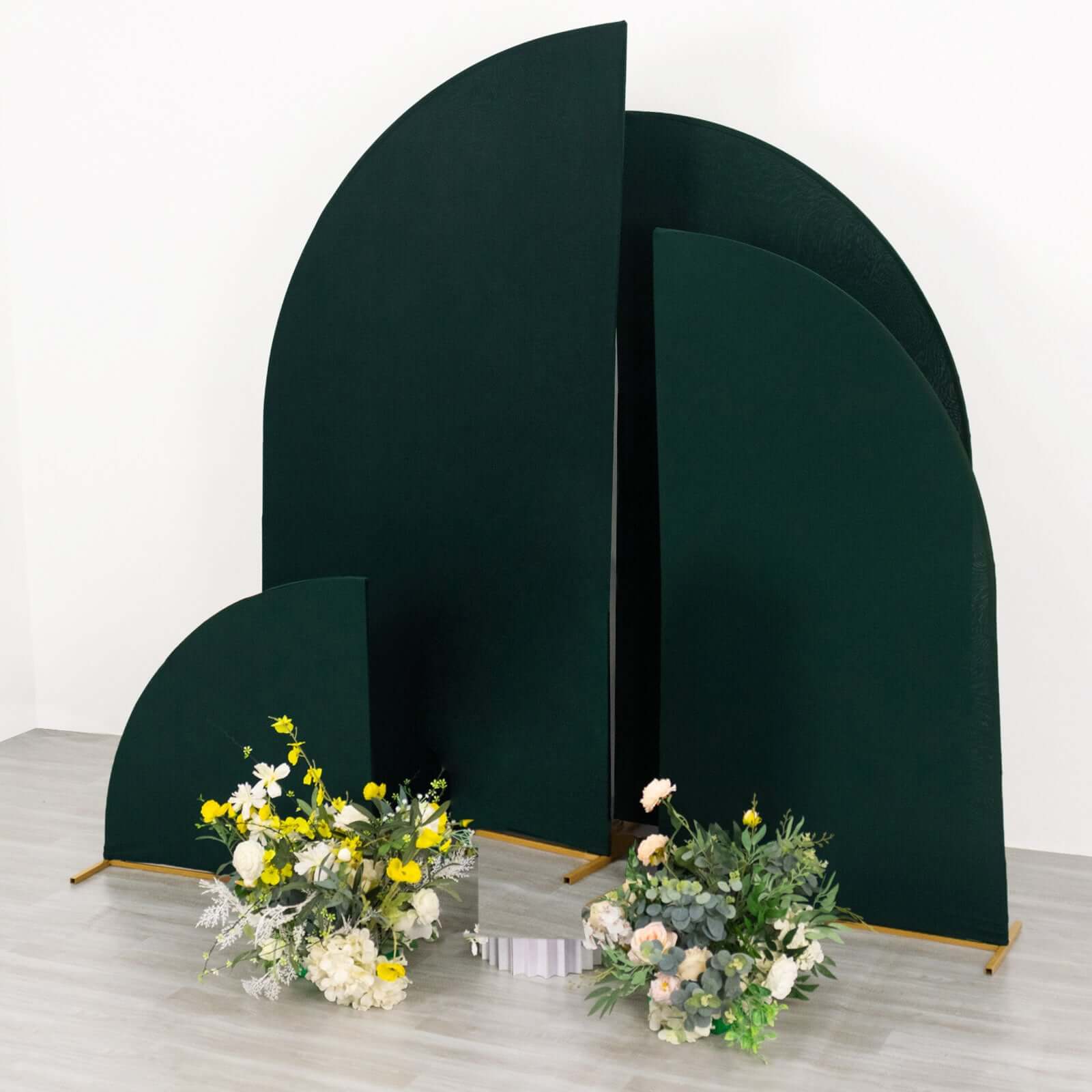 Custom-Fit Set of 4 Matte Hunter Emerald Green Spandex Half Moon Wedding Arch Backdrop Covers in 4 Sizes
