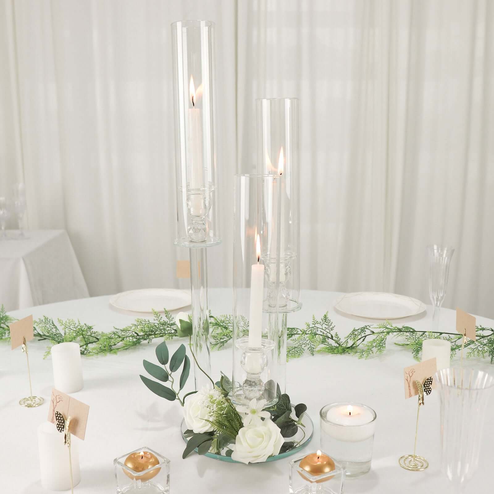 3-Arm Round Crystal Glass Candelabra - Ideal Centerpiece for Weddings and Events