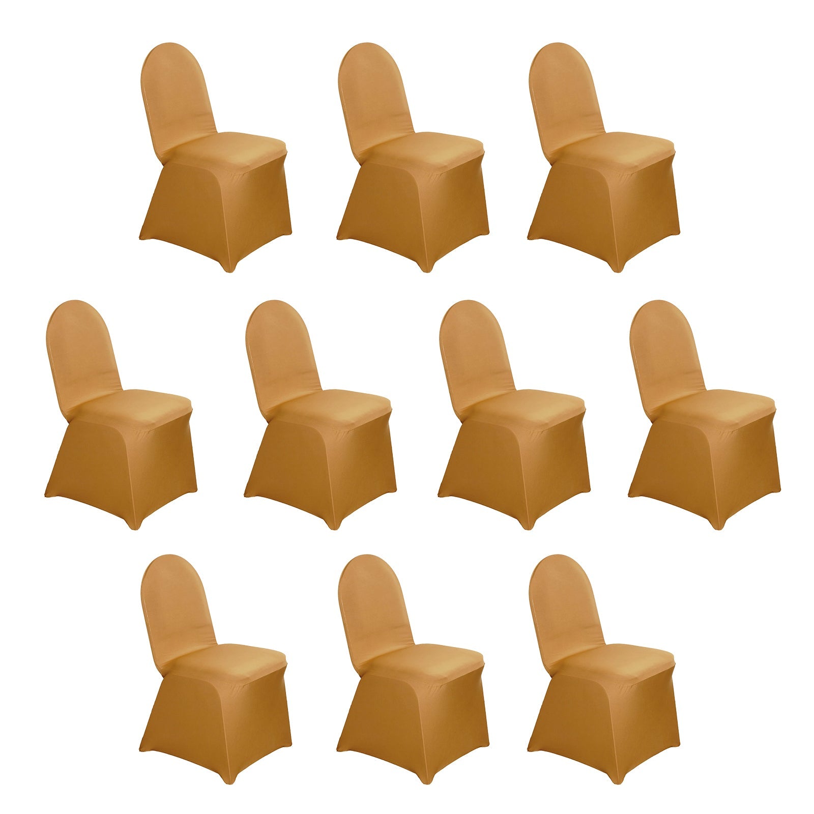10-Pack Durable Gold Spandex Stretch Slip-On Chair Covers for Banquets and Gatherings