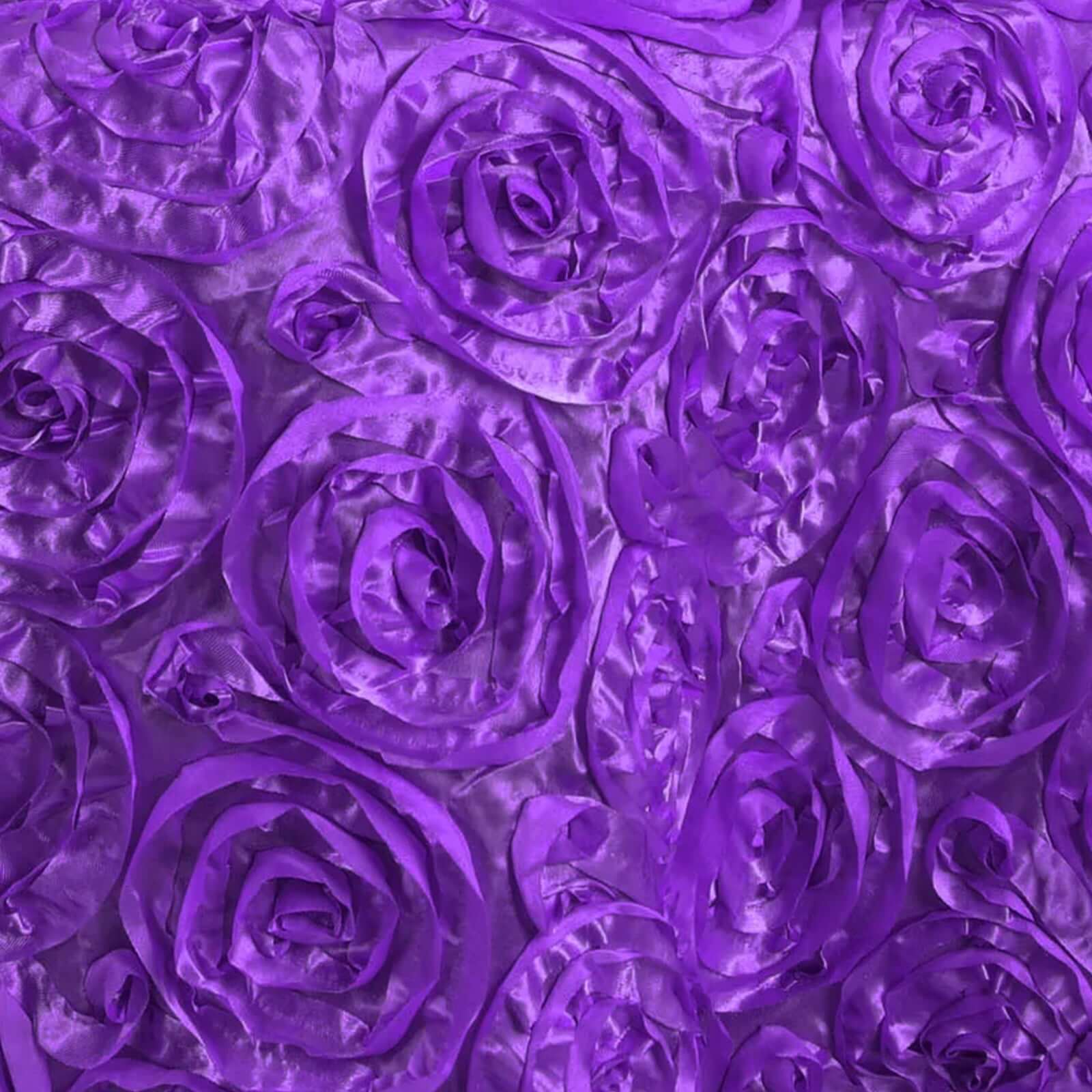 Hot Sale! Purple Satin 120-Inch Round Tablecloth with 3D Rosette and Seamless Finish