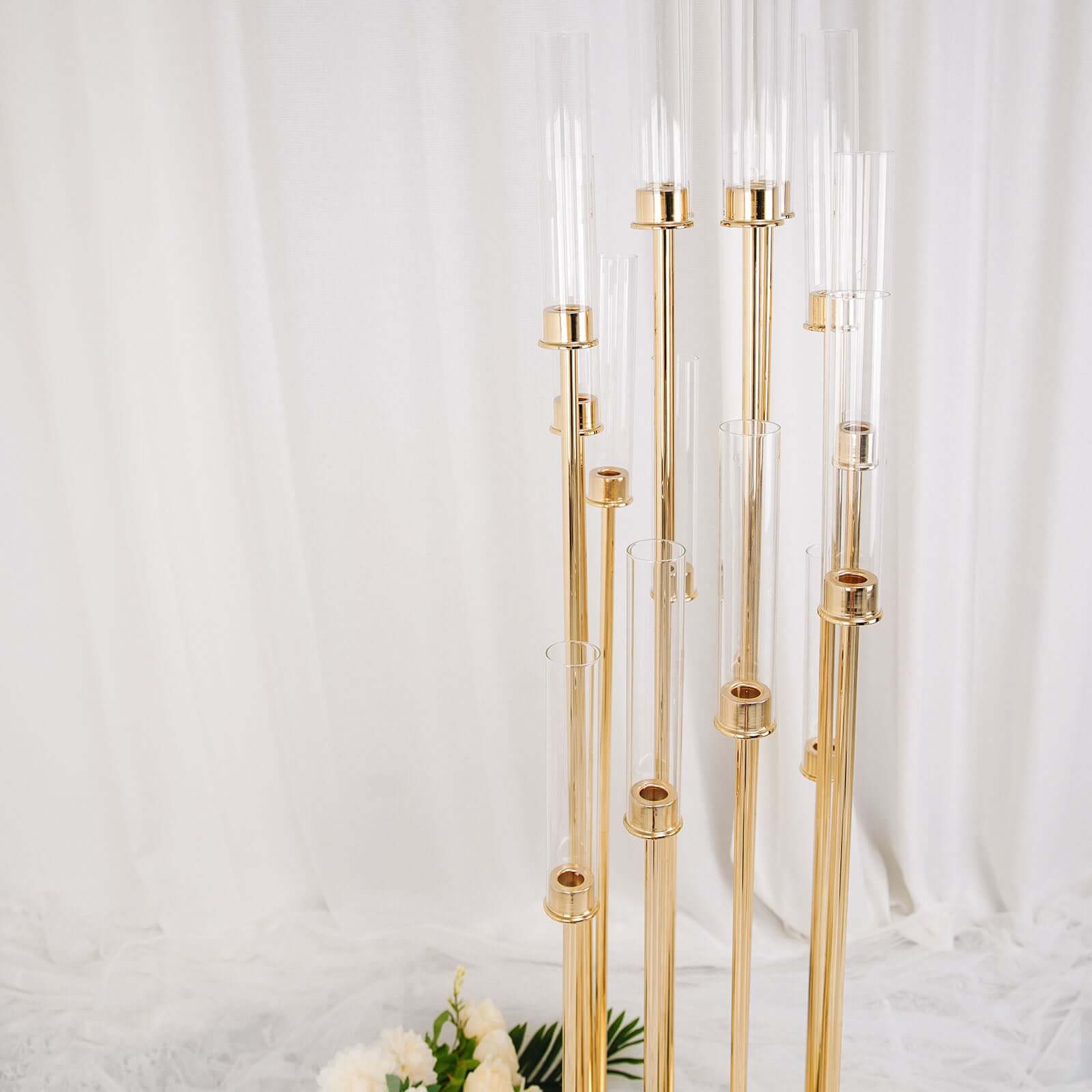 Gold 16-Arm Cluster Taper Candle Holder with Clear Glass Shades - Ideal Large Candle Display for Venues