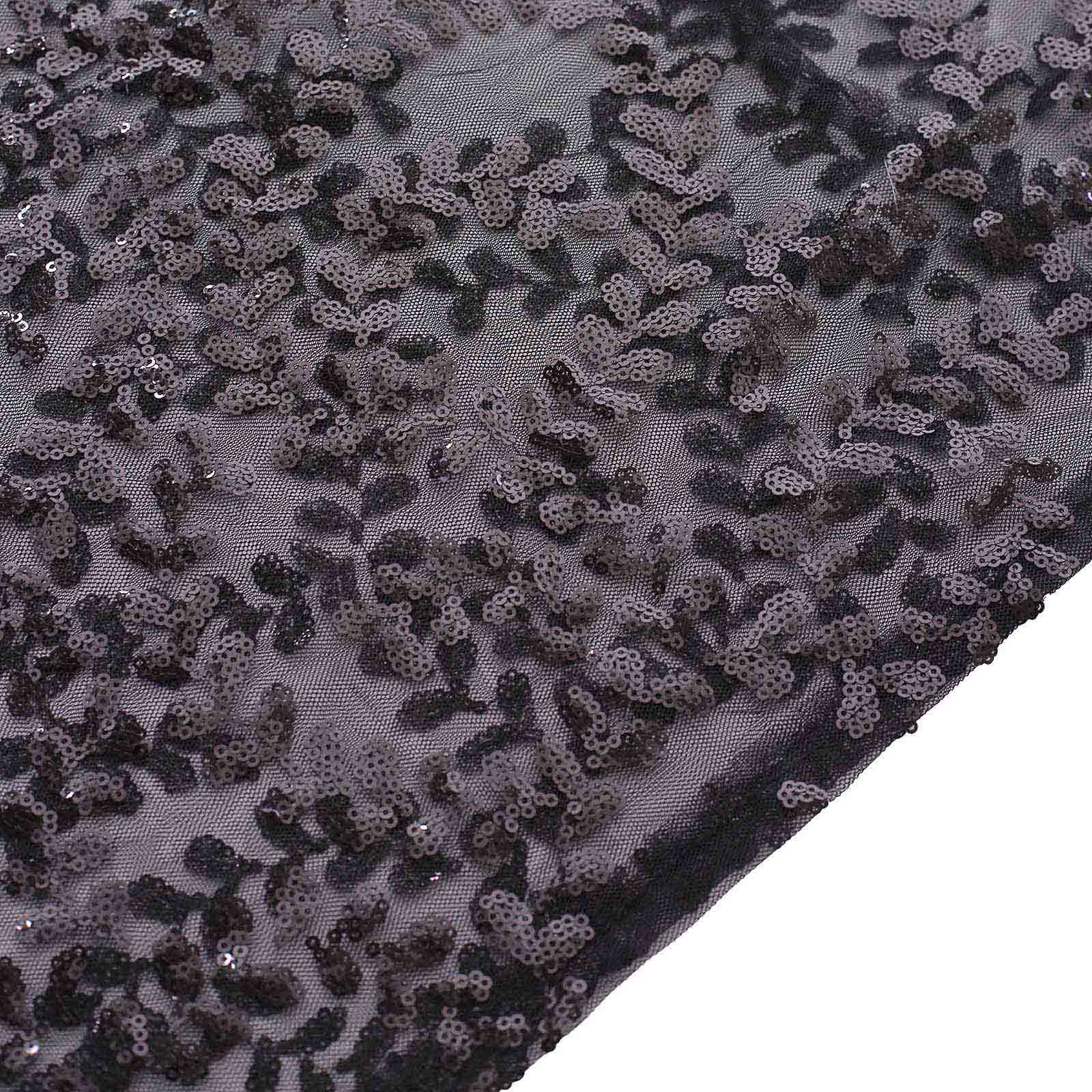 Set of 5 Sparkling Black Sequin Mesh Cylinder Pedestal Covers with Leaf Vine Design