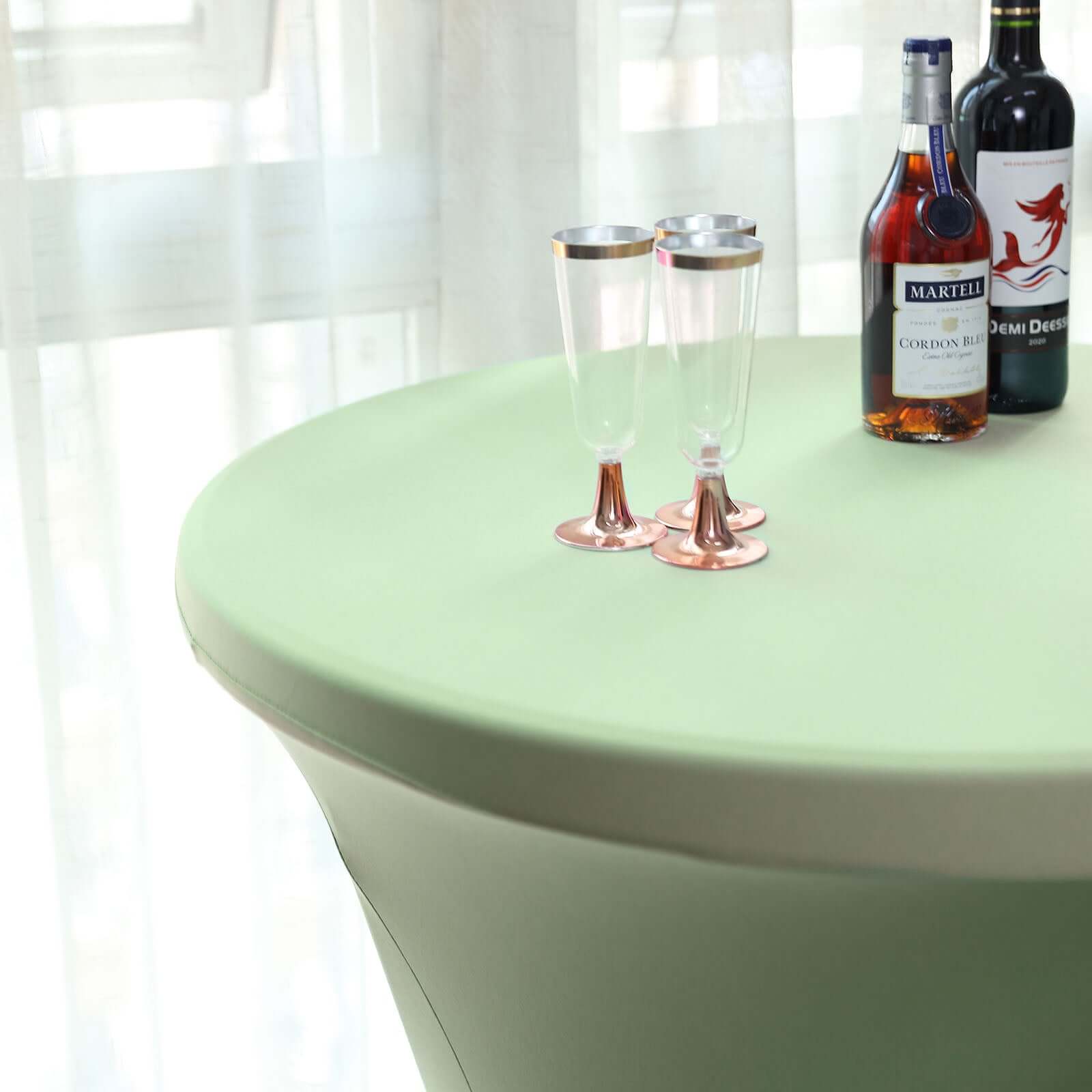 Sage Green Spandex Stretch Fitted Highboy Cocktail Table Cover - Easy Maintenance, Fits 24-32 Inch Tables