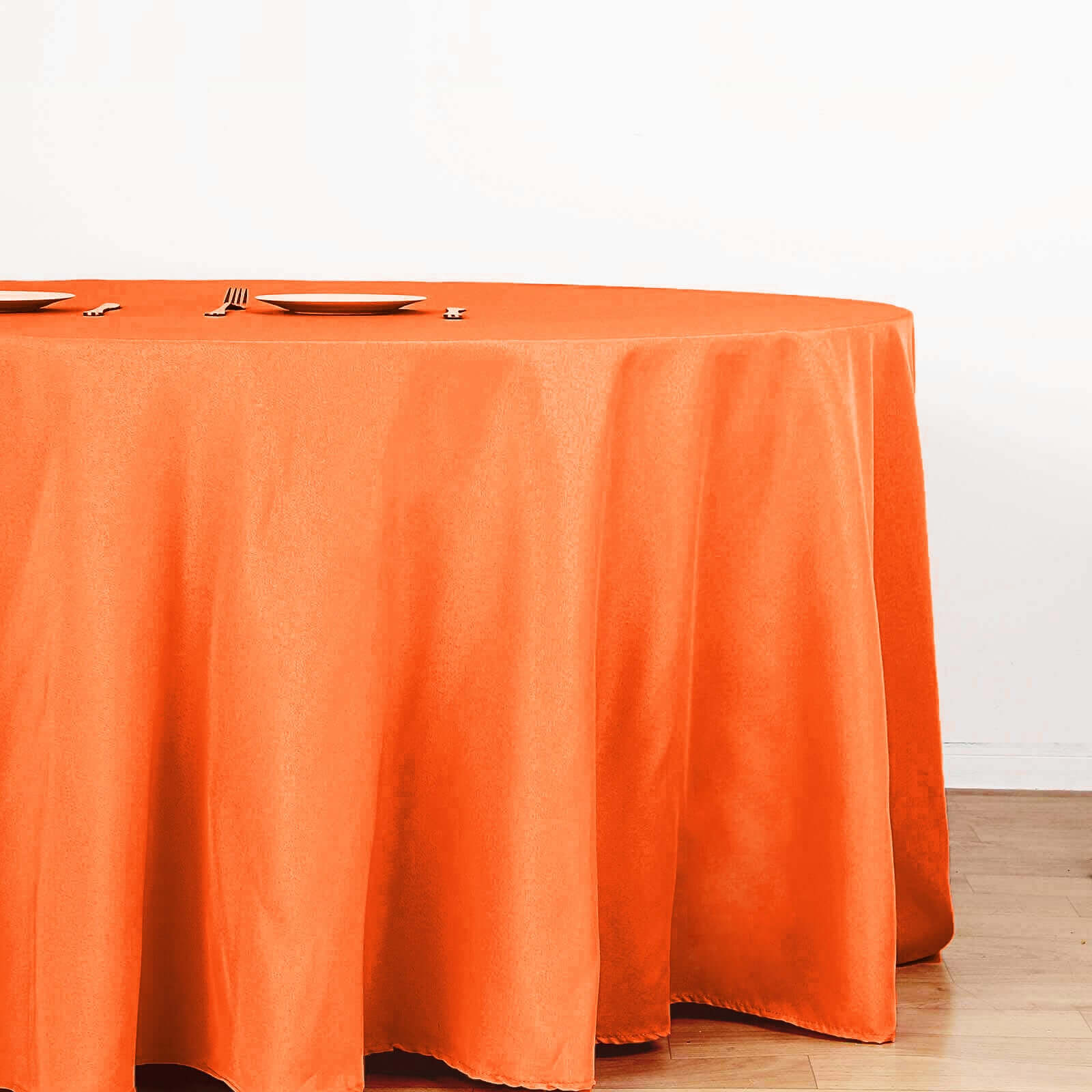 Hot Sale! 132-Inch Orange Seamless Polyester Round Tablecloth for Various Events