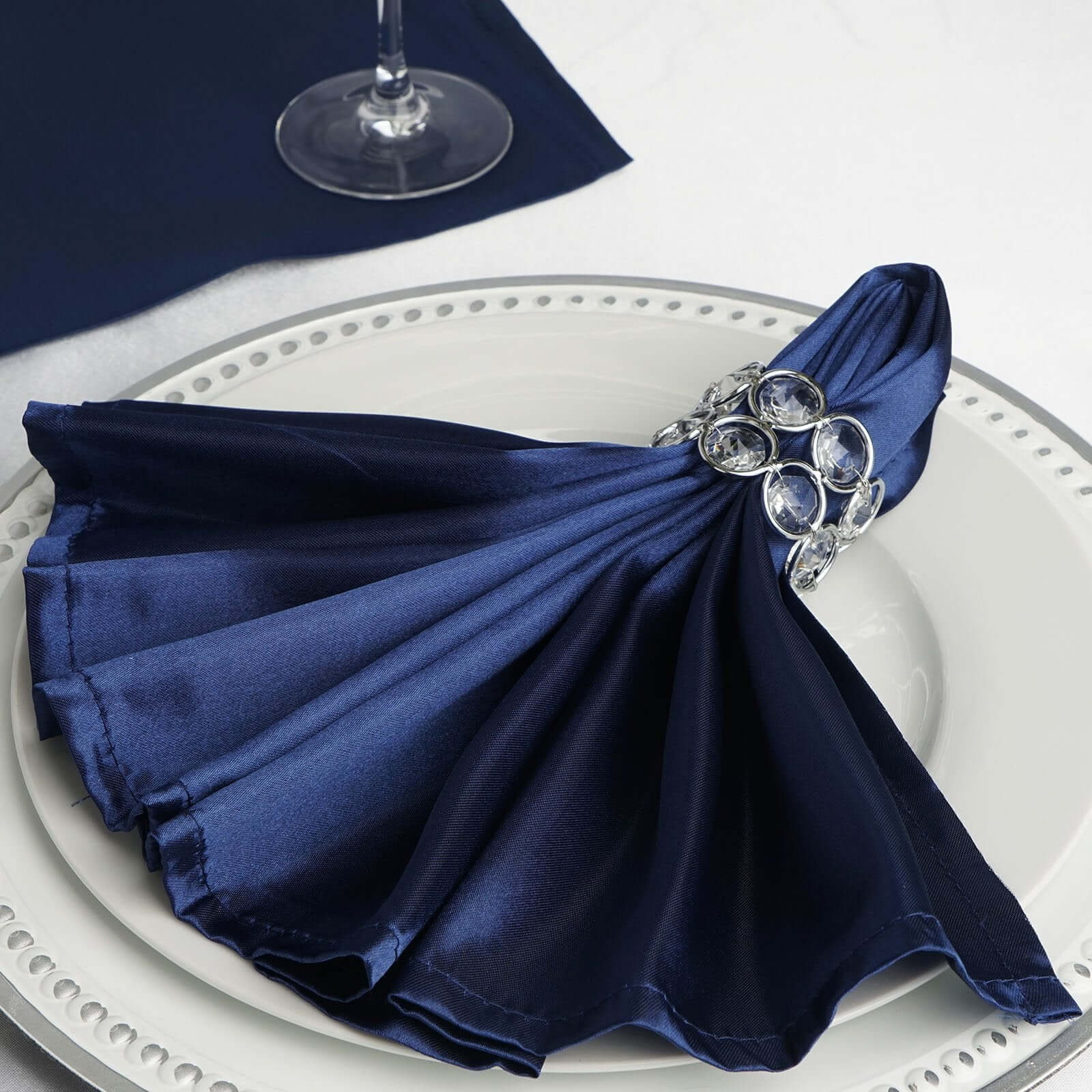 Exclusive 5-Pack Navy Blue Satin Dinner Napkins - 20x20, Stain & Wrinkle Resistant