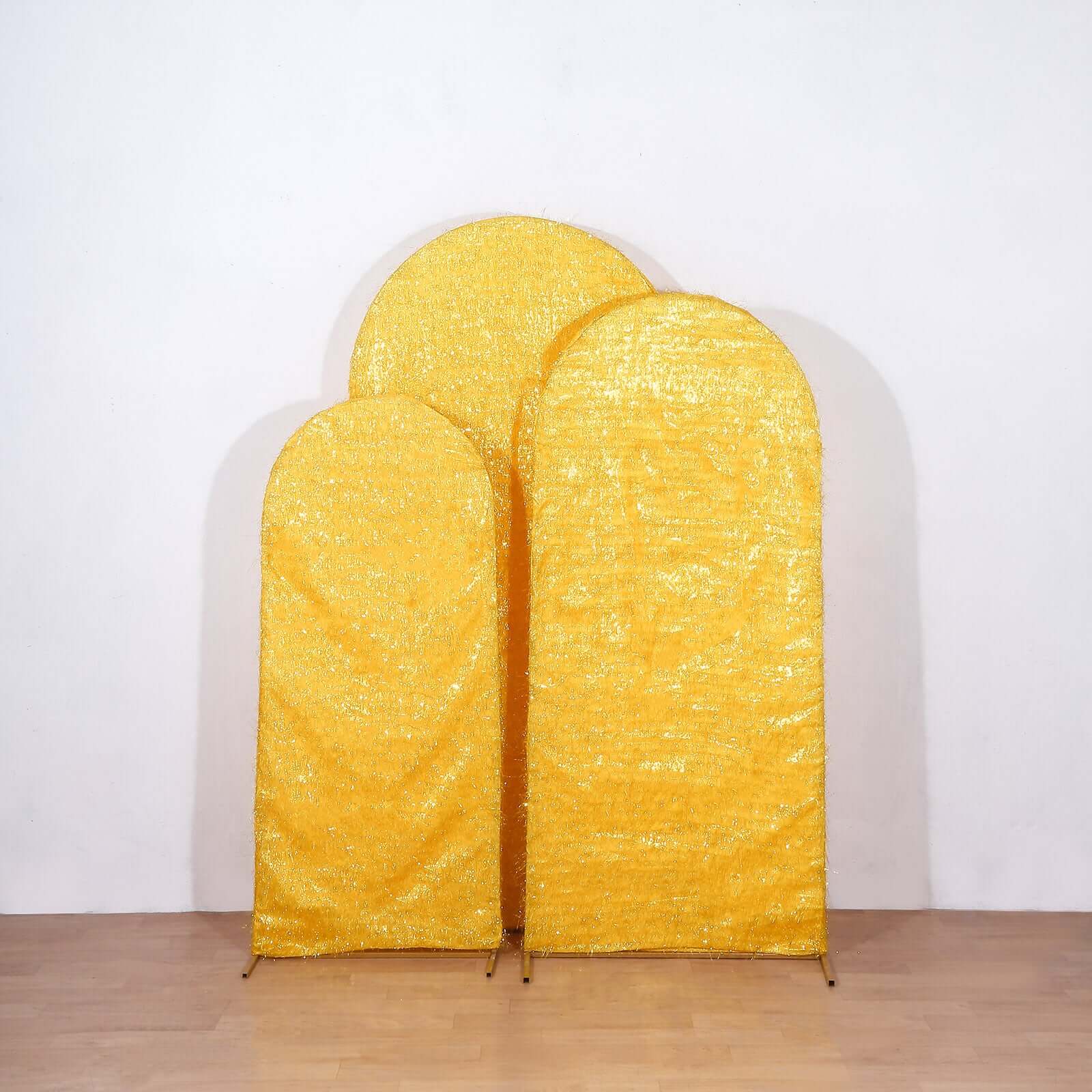 Hot Sale! Set of 3 Gold Metallic Fringe Covers for Chiara Round Top Wedding Arch Backdrop Stands (5ft, 6ft, 7ft)