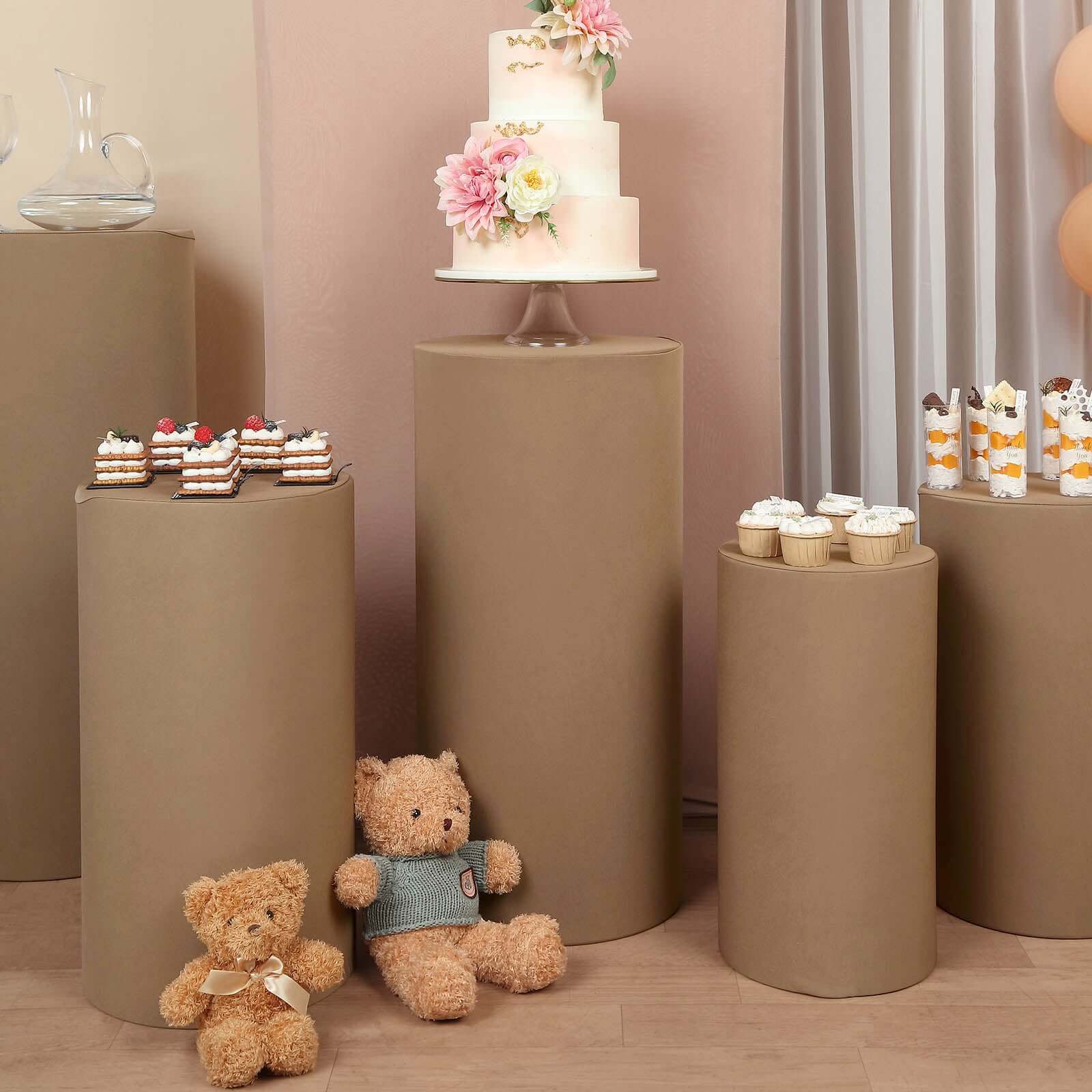 5-Piece Taupe Spandex Cylinder Pedestal Stand Covers - 160 GSM, Stretchable & Snug Fit