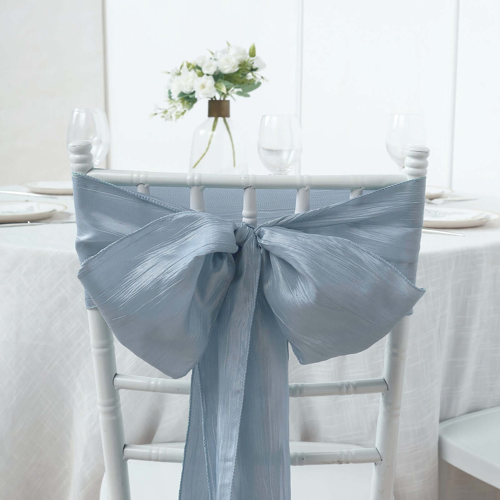 5-Pack Dusty Blue Taffeta Chair Sashes - Ideal for Weddings & Gatherings