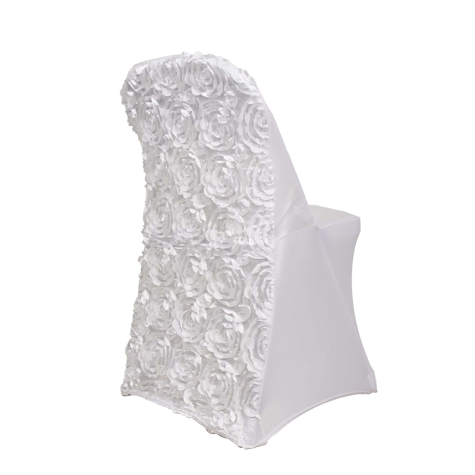 Premium White Spandex Slipcover for Folding Chairs with Satin Rosette Design - Ideal for Classy Events