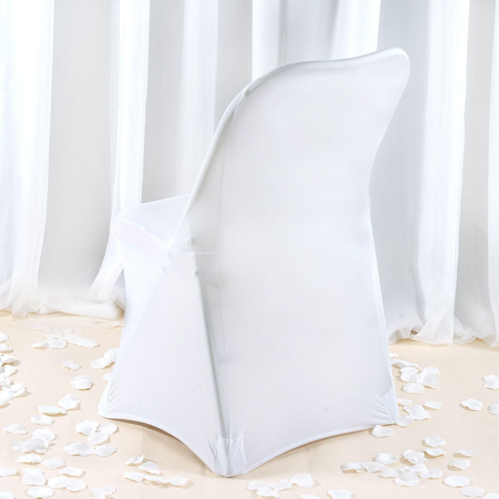 Premium White Spandex Stretch Chair Covers with Foot Pockets for Folding Chairs - Ideal for Weddings & Gatherings