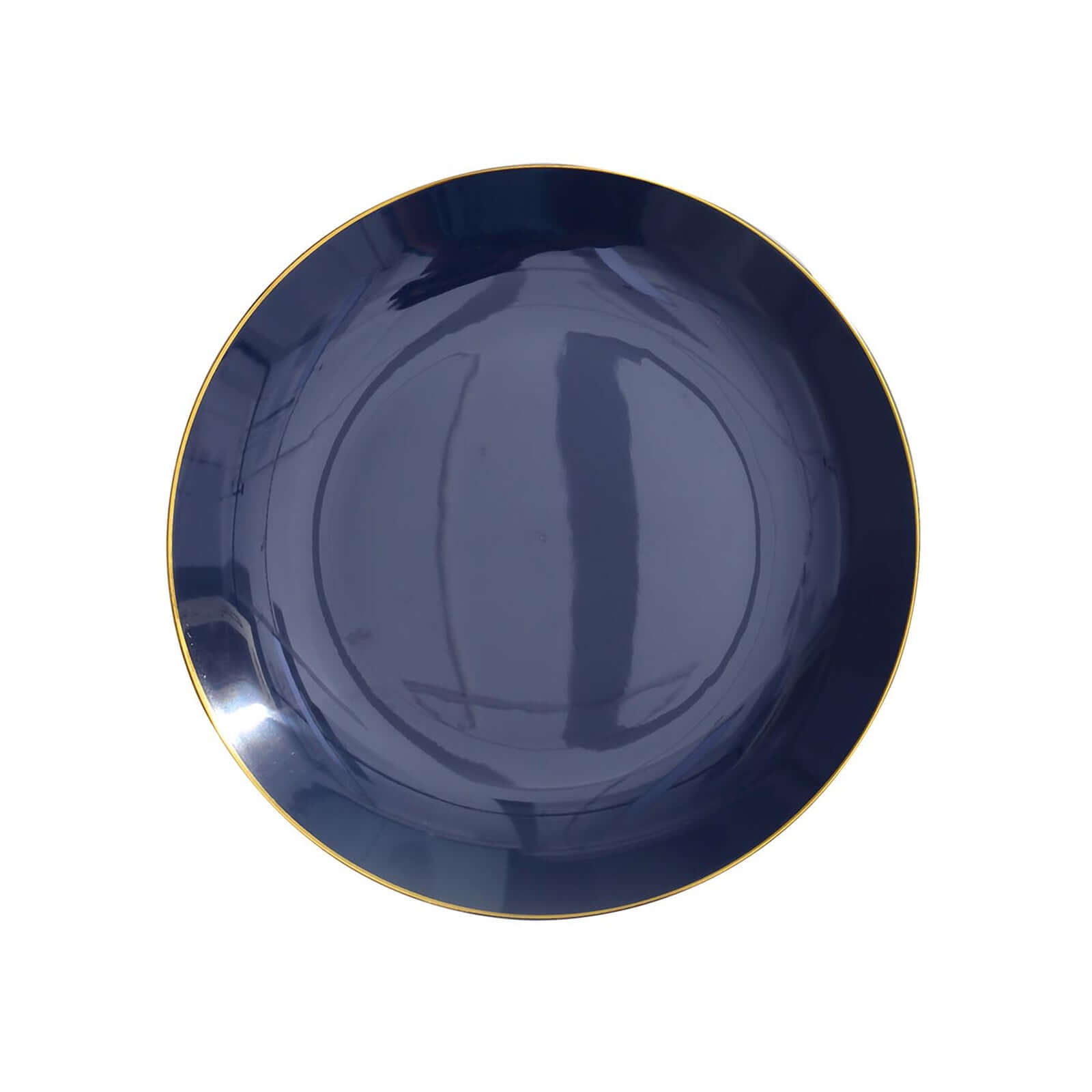 Hot Deal! 10-Piece Set of Disposable Navy Blue Plastic Round Dessert Plates with Gold Rim