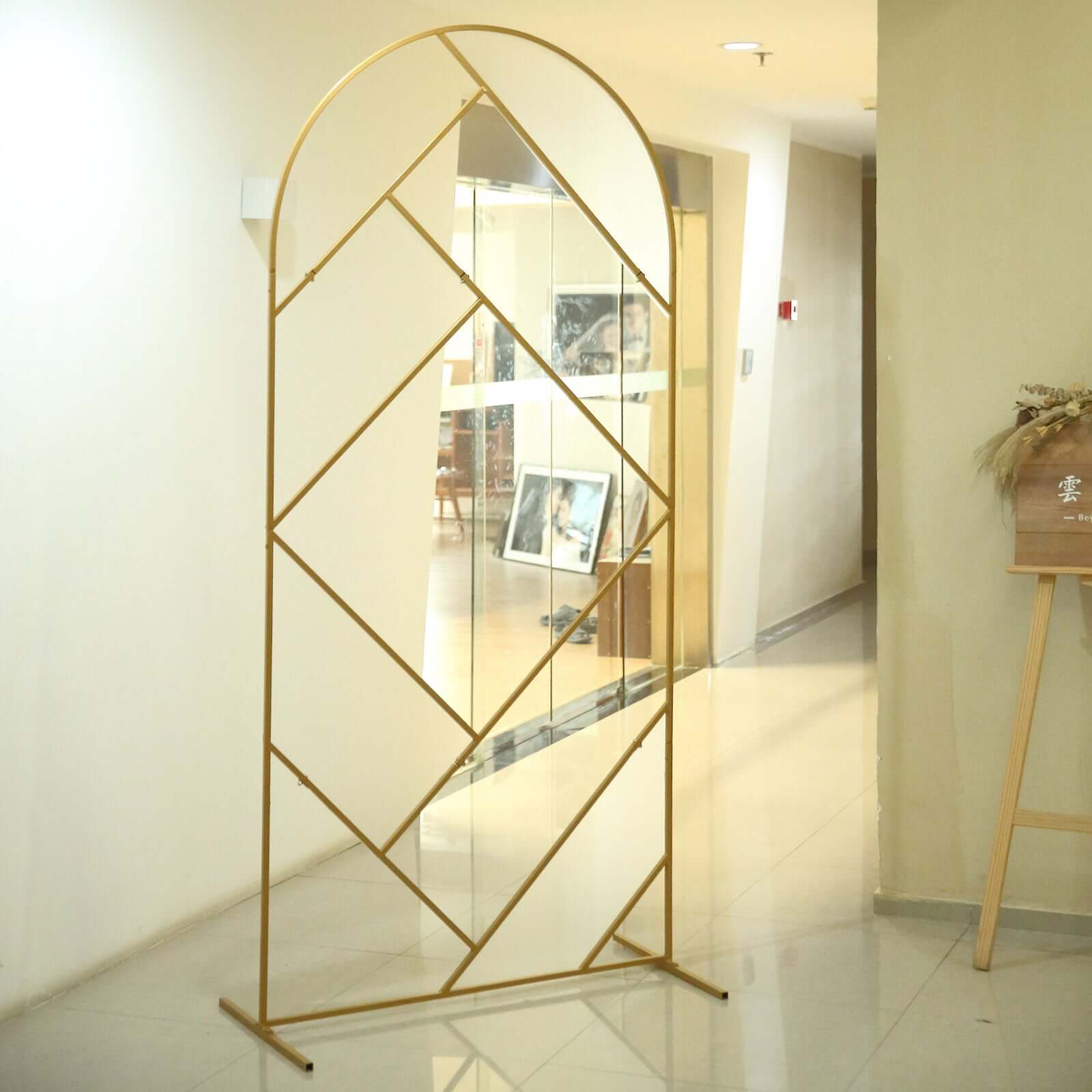 7ft Tall Gold Metal Geometric Flower Frame Prop Stand - Ideal for Weddings!