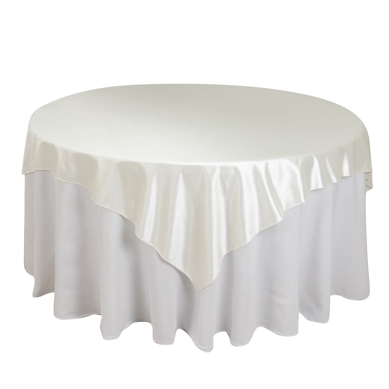 Wrinkle-Free & Stain-Resistant Shimmer Pearl White 70x70 Premium Scuba Square Table Overlay for Weddings and Parties