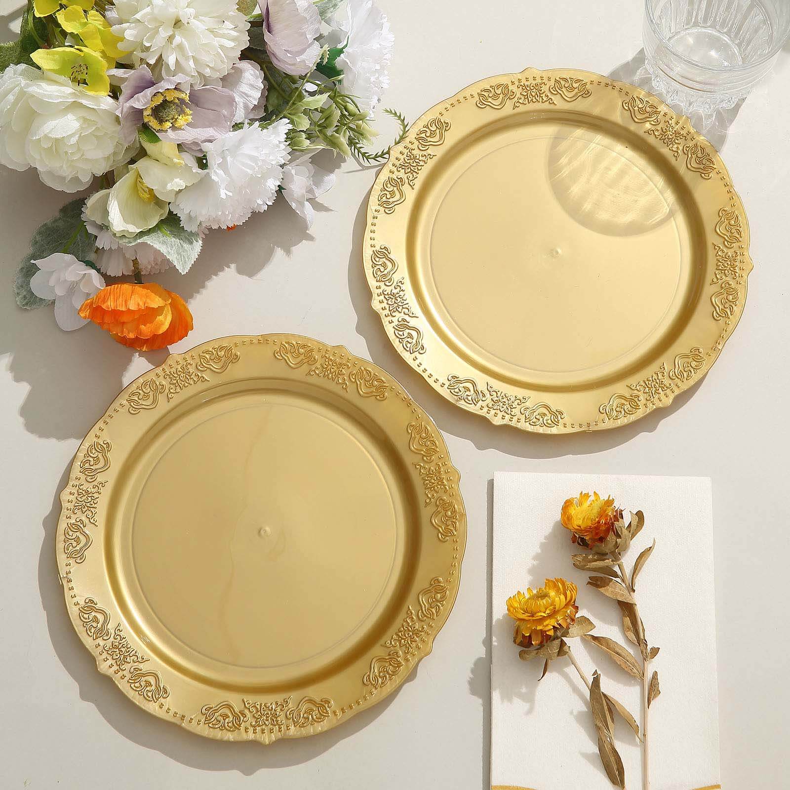 Hot Deal! 10-Pack Gold Embossed Scalloped Edge Plastic Round 7.5