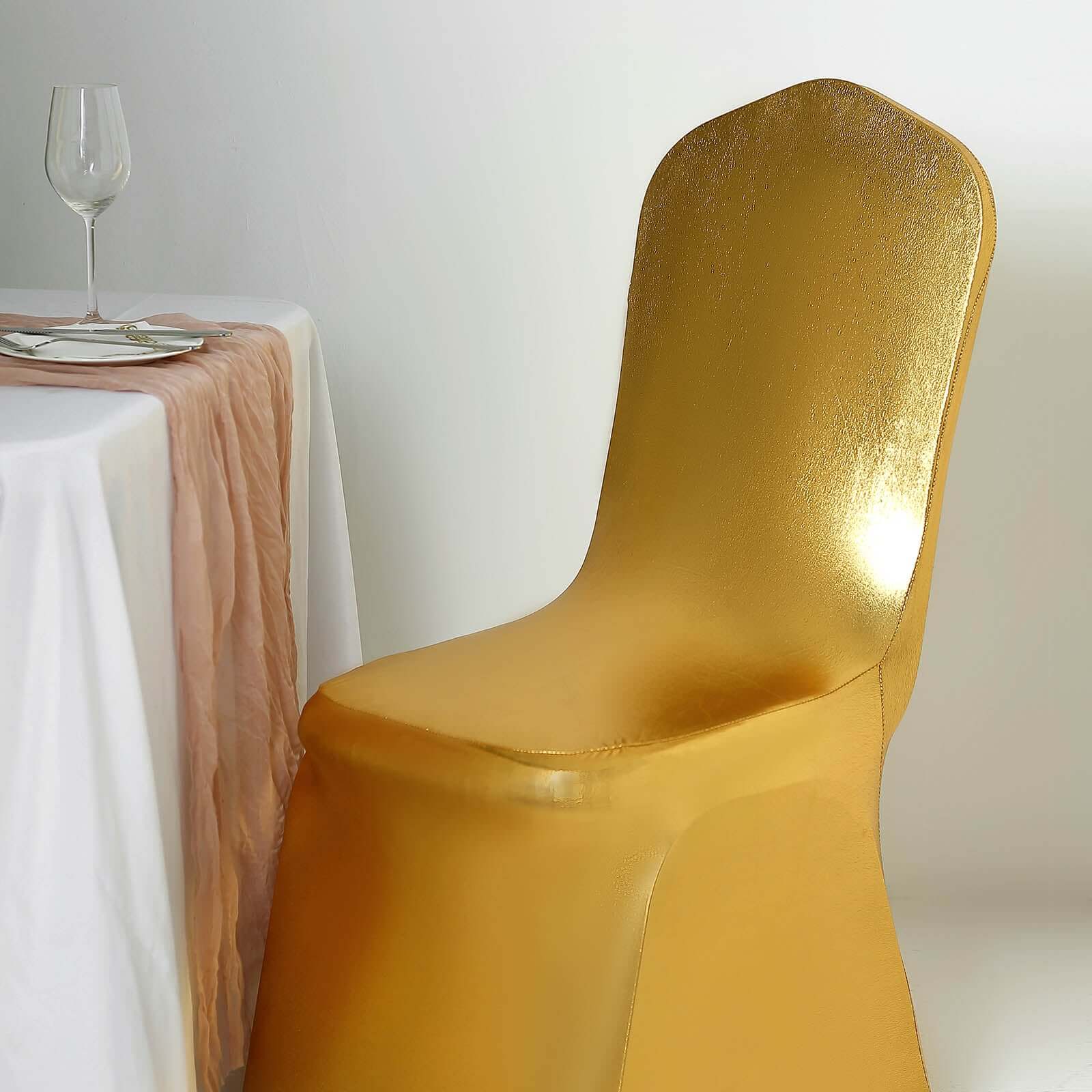 Premium Glittering Metallic Gold Spandex Banquet Chair Cover - Ideal for Special Events