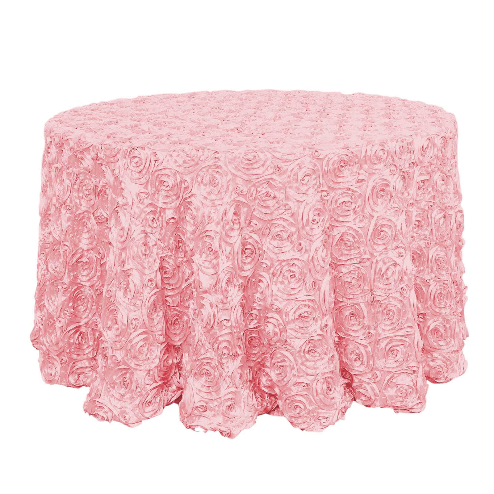 Hot Sale! 120-Inch Pink Satin Round Tablecloth with Stunning 3D Rosette and Seamless Finish
