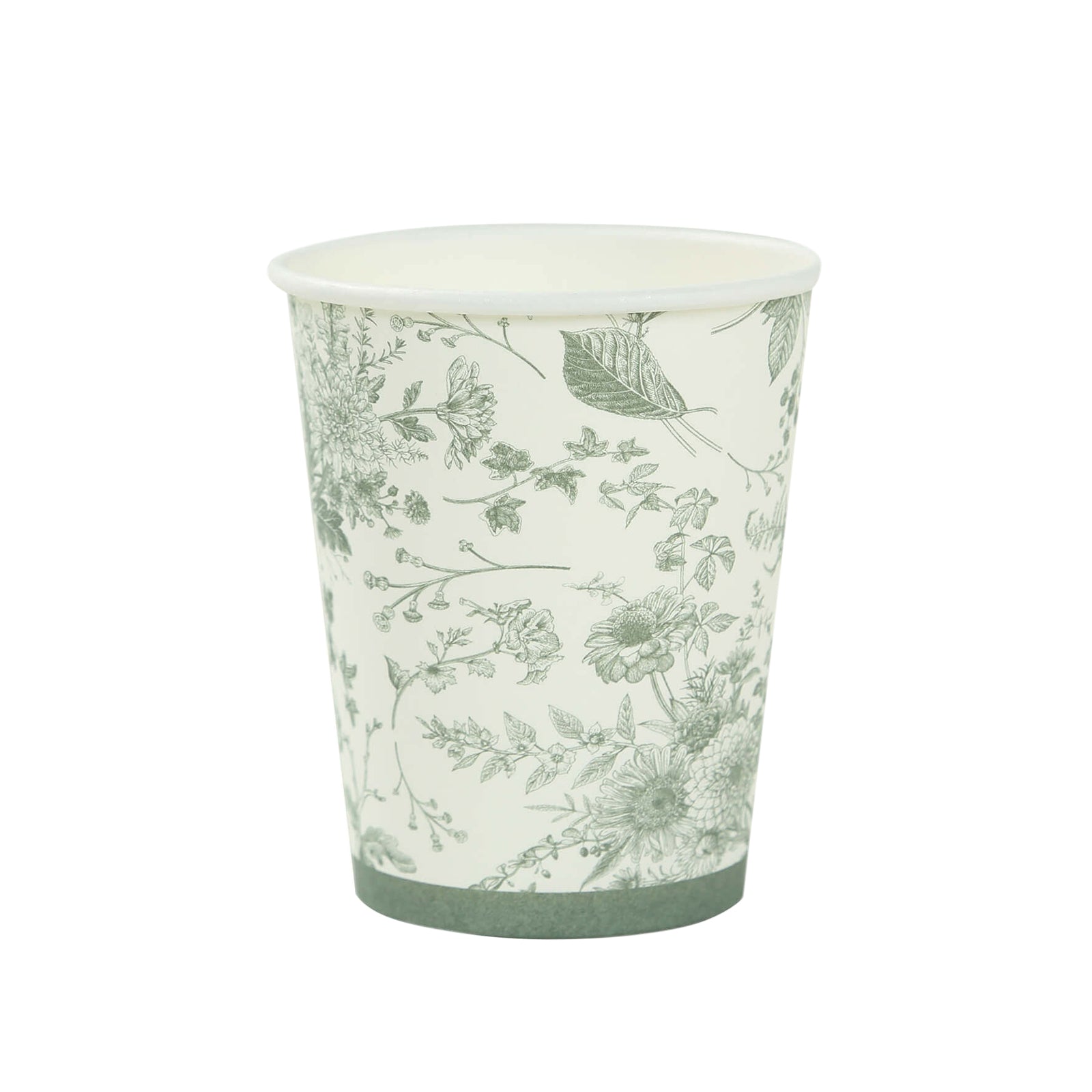 24-Piece 9oz Disposable Paper Party Cups in Elegant White & Sage Green French Toile Design