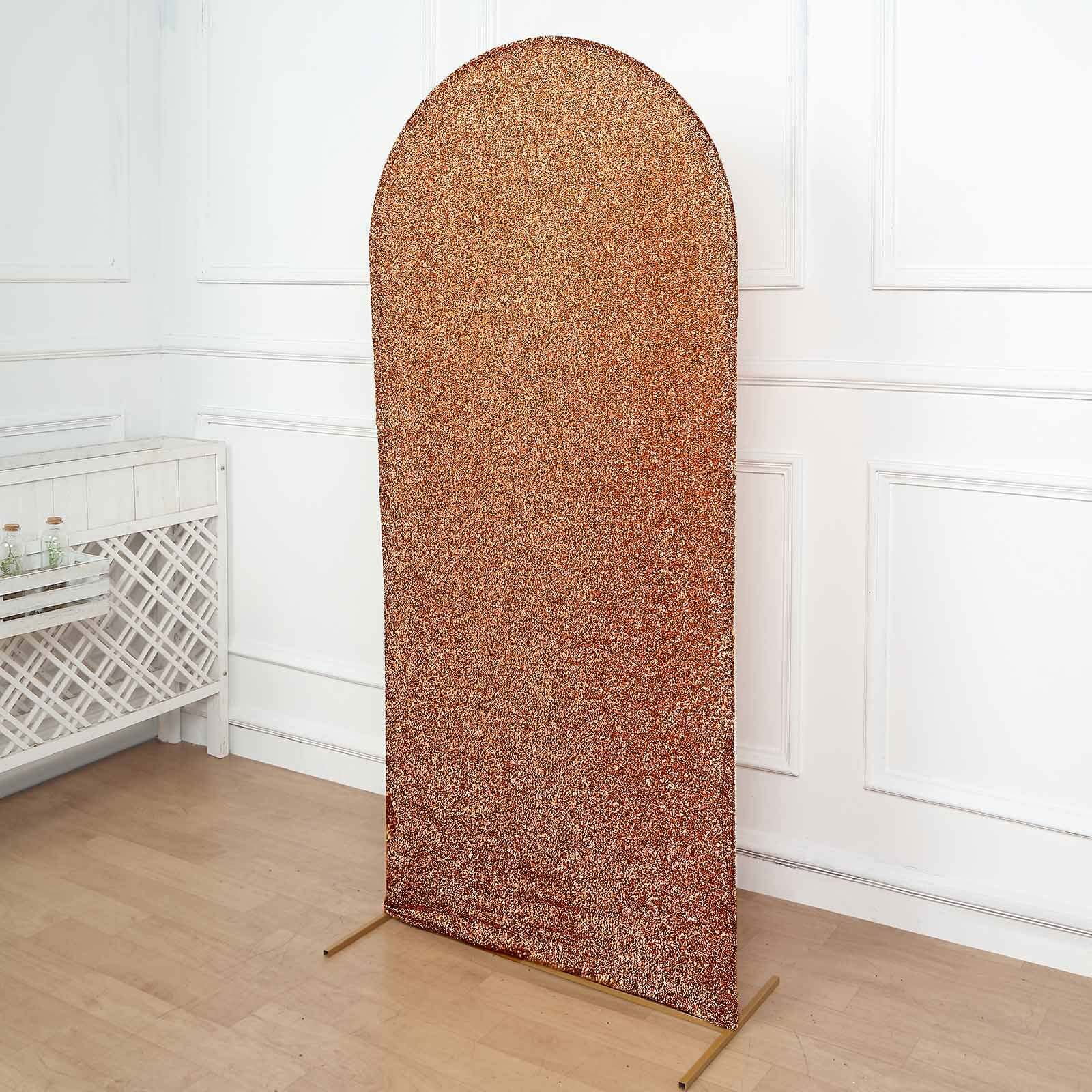 Hot Sale! 6ft Antique Gold Shimmer Tinsel Spandex Backdrop Cover for Round Top Wedding Arch
