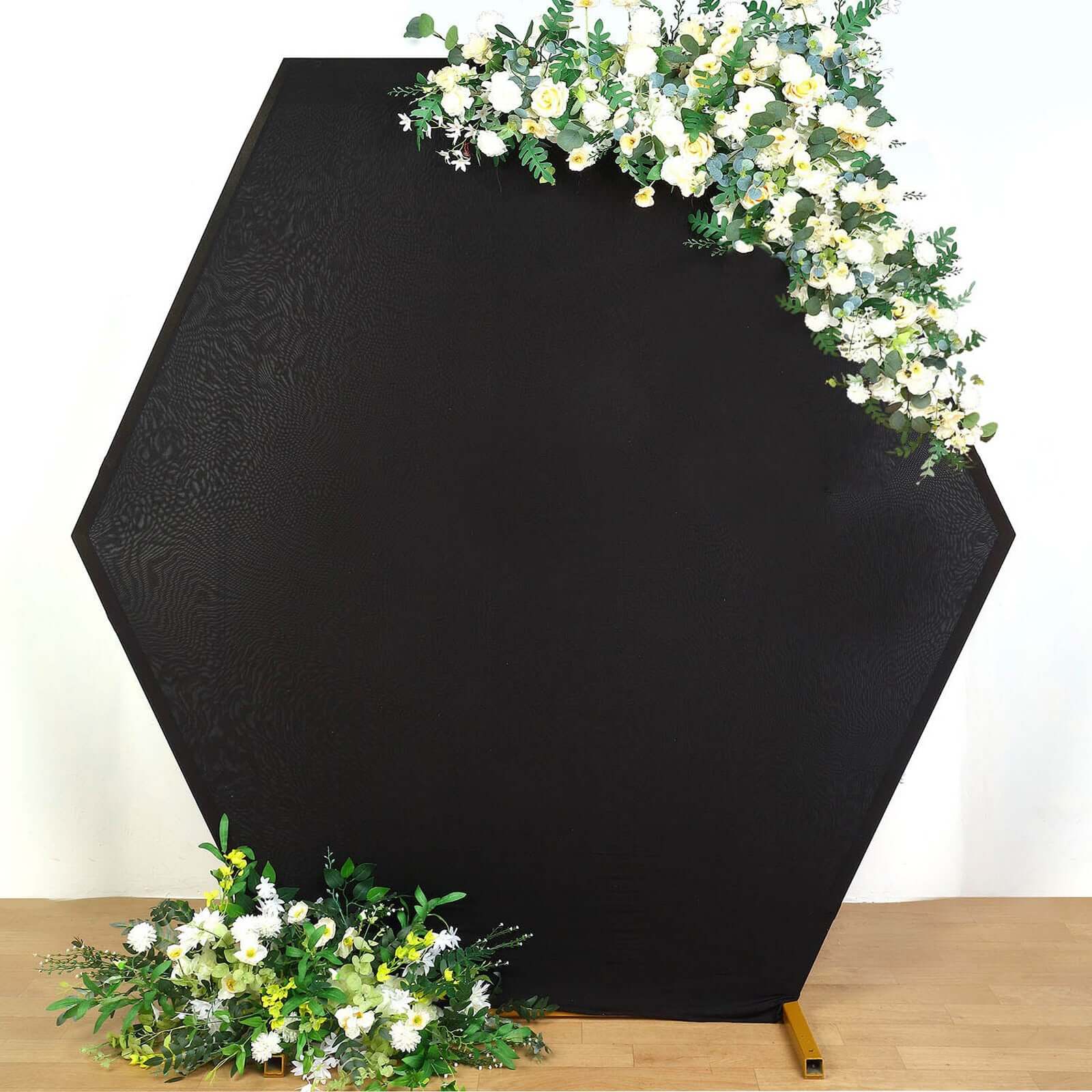 8ft x 7ft Double-Sided Black Spandex Snug-Fit Hexagon Wedding Arbor Backdrop Cover