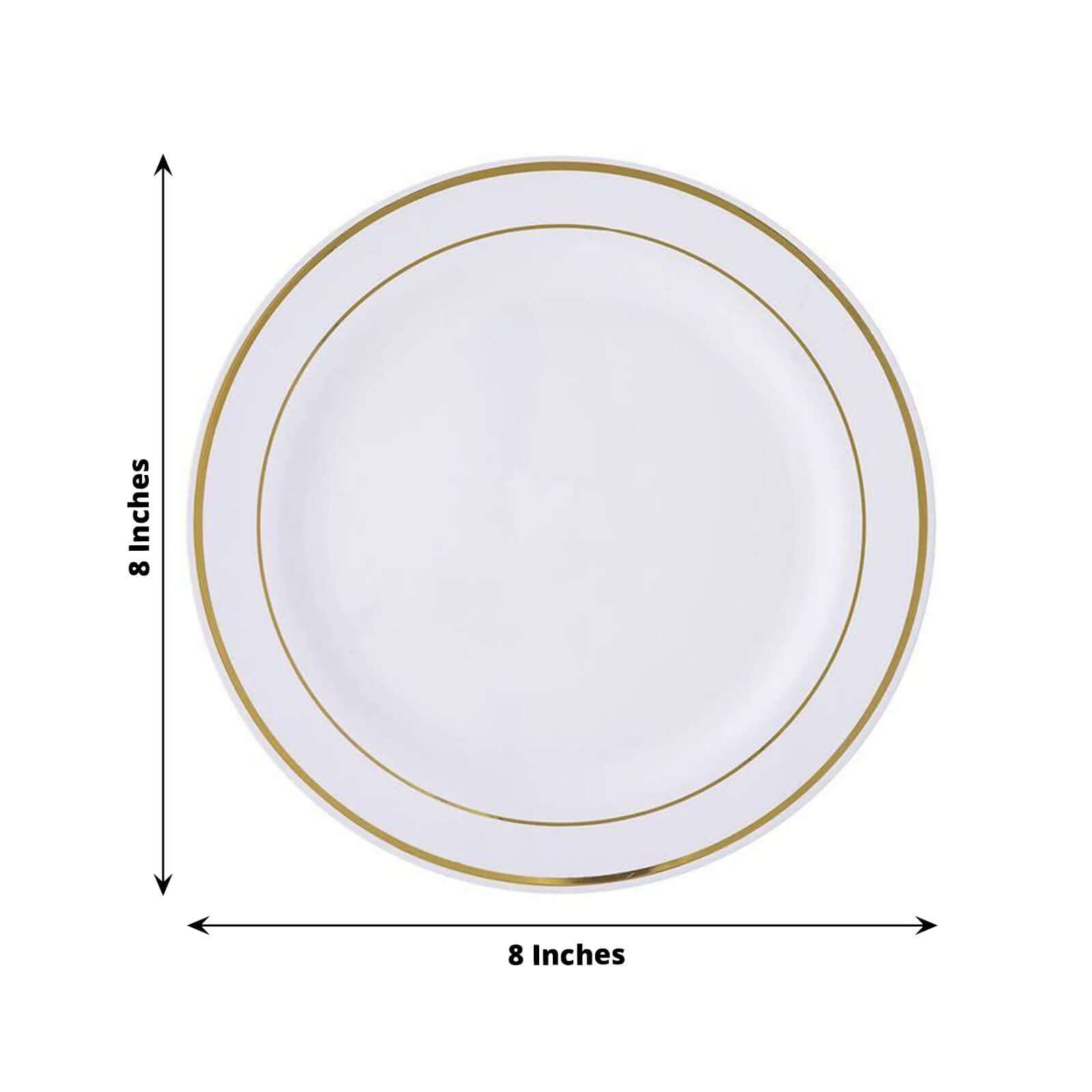 Hot Deal! 10-Pack 8" Disposable White Plastic Dessert Plates with Gold Rim for Parties